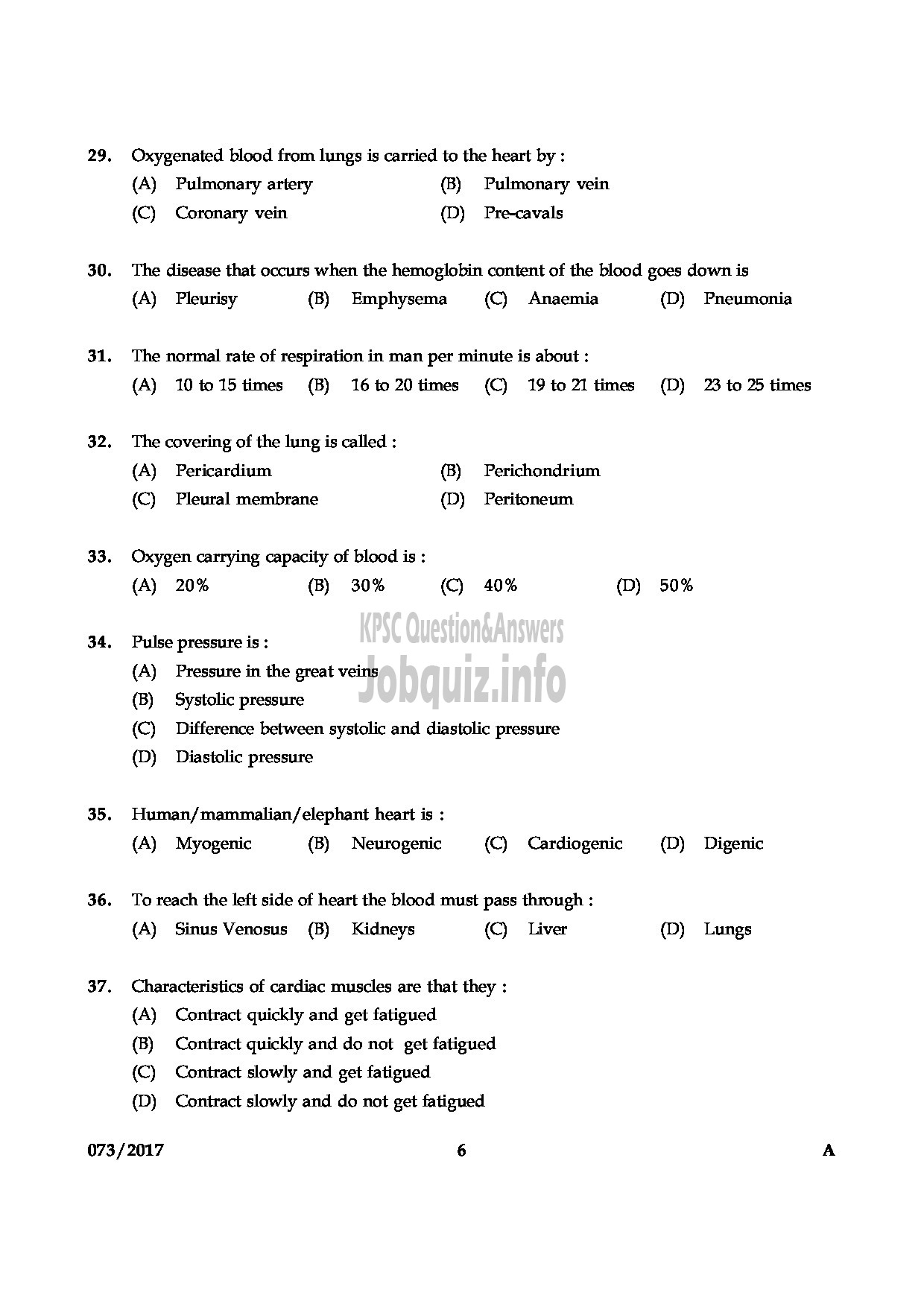 Kerala PSC Question Paper - ECG TECHNICIAN GR II HEALTH QUESTION PAPER-5