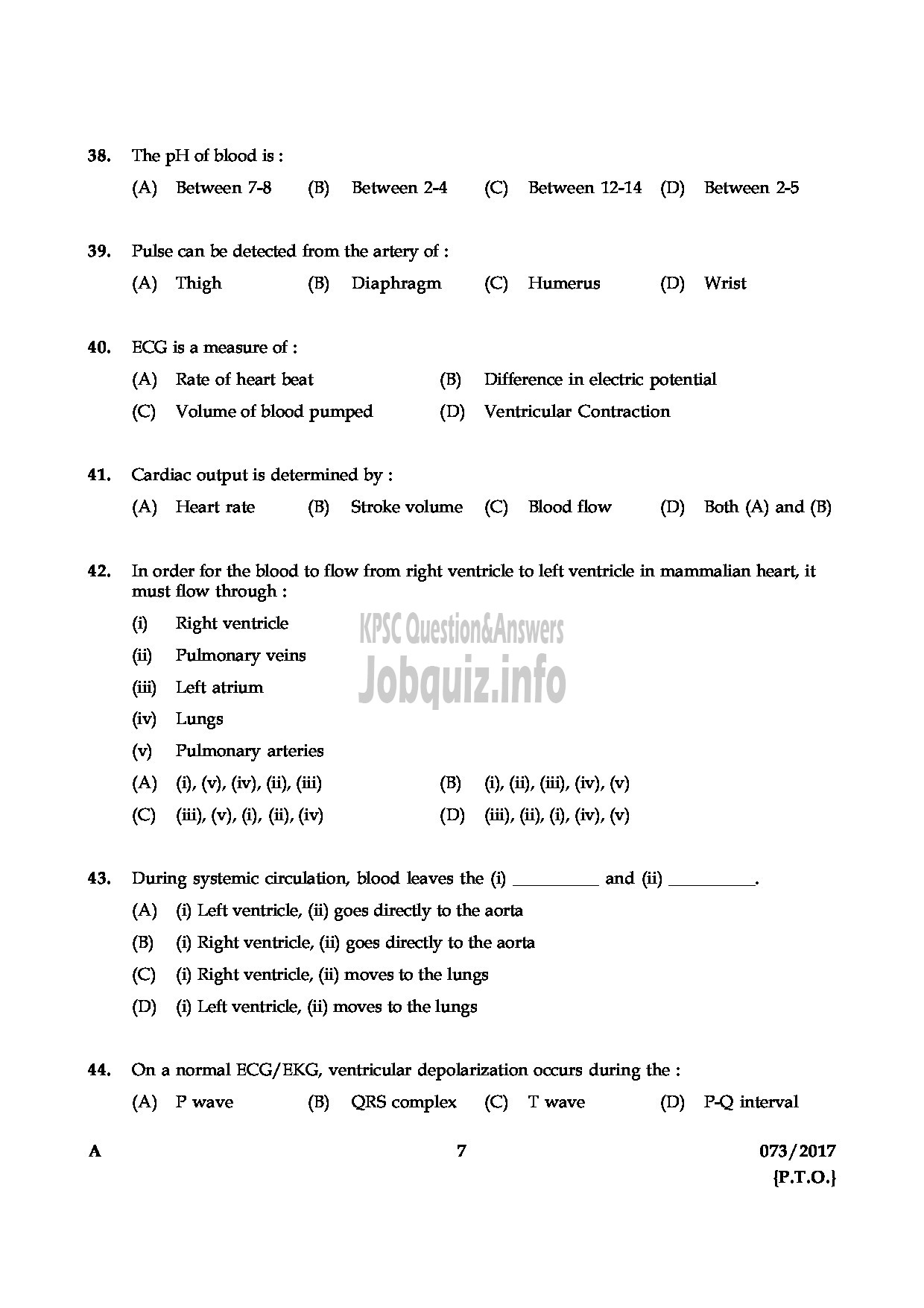 Kerala PSC Question Paper - ECG TECHNICIAN GR II HEALTH QUESTION PAPER-6