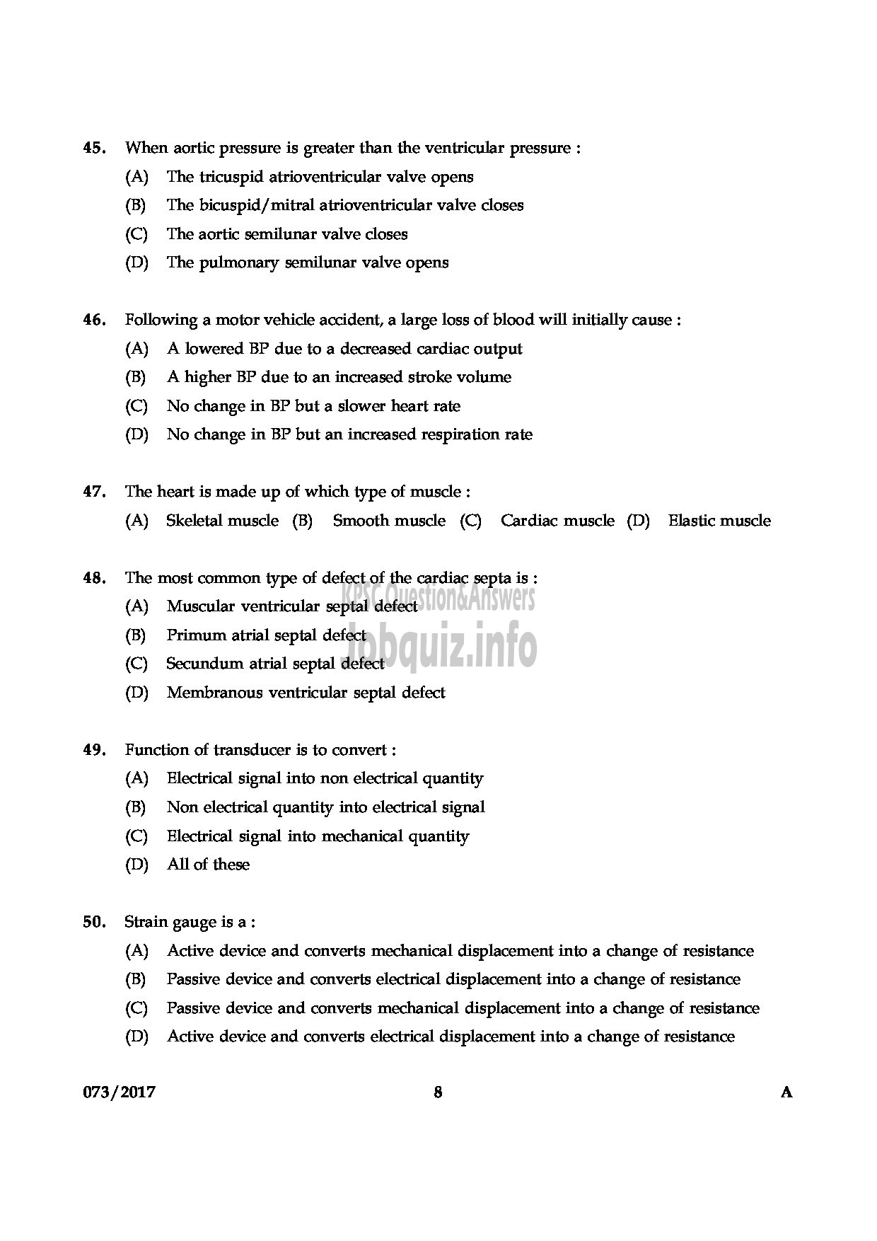 Kerala PSC Question Paper - ECG TECHNICIAN GR II HEALTH QUESTION PAPER-7