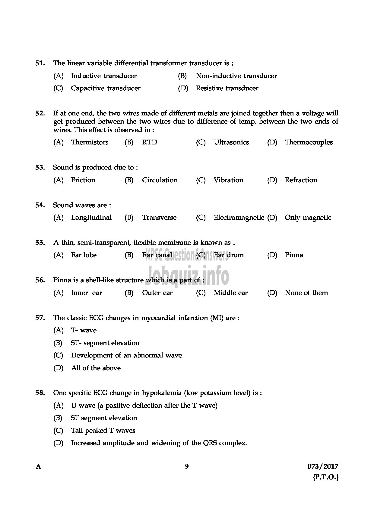 Kerala PSC Question Paper - ECG TECHNICIAN GR II HEALTH QUESTION PAPER-8