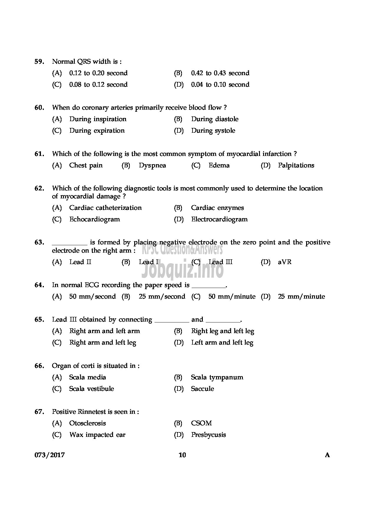 Kerala PSC Question Paper - ECG TECHNICIAN GR II HEALTH QUESTION PAPER-9