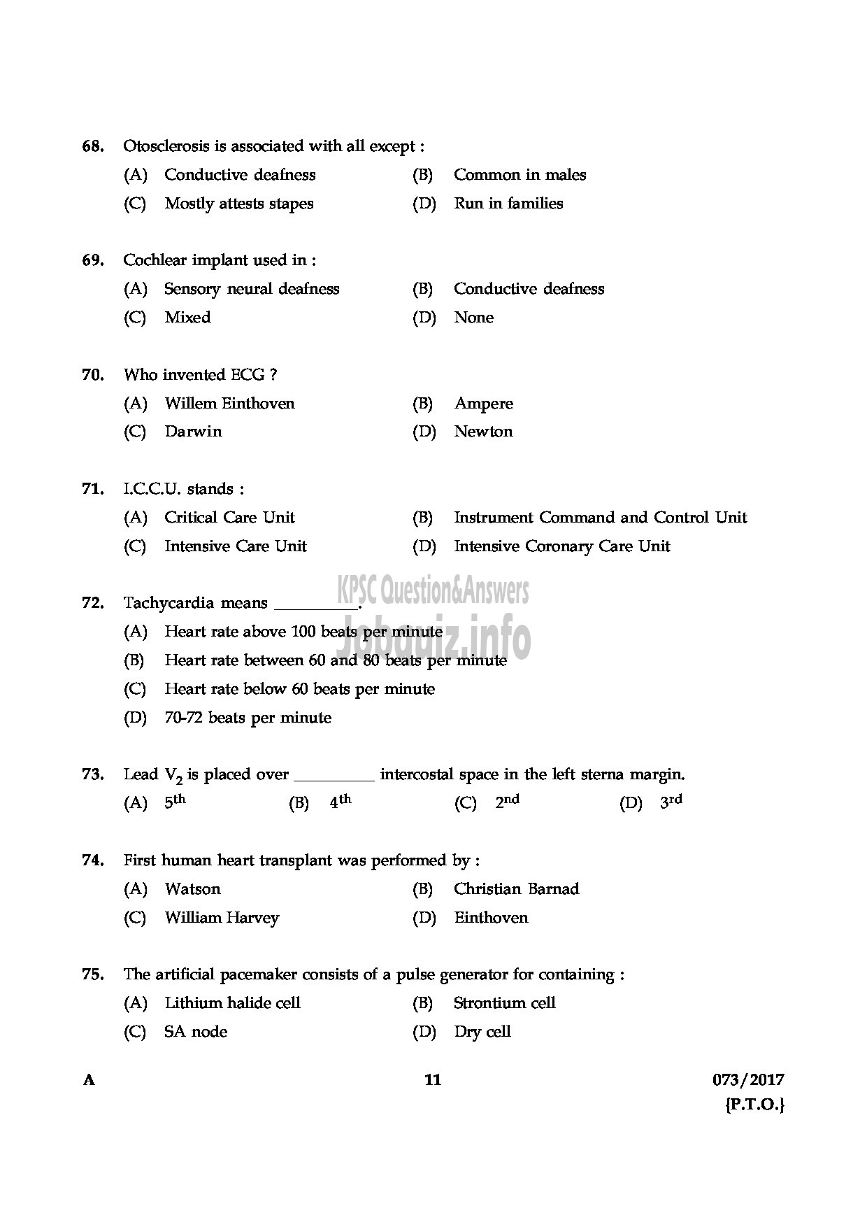 Kerala PSC Question Paper - ECG TECHNICIAN GR II HEALTH QUESTION PAPER-10