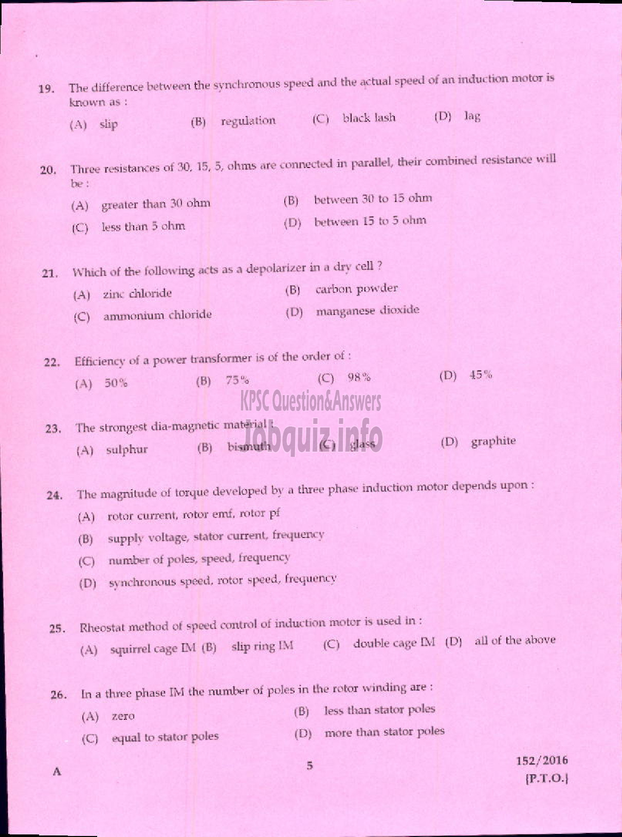 Kerala PSC Question Paper - ELECTRICIAN AGRICULTURE-3