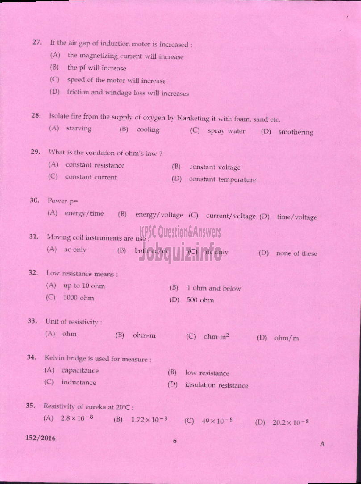 Kerala PSC Question Paper - ELECTRICIAN AGRICULTURE-4