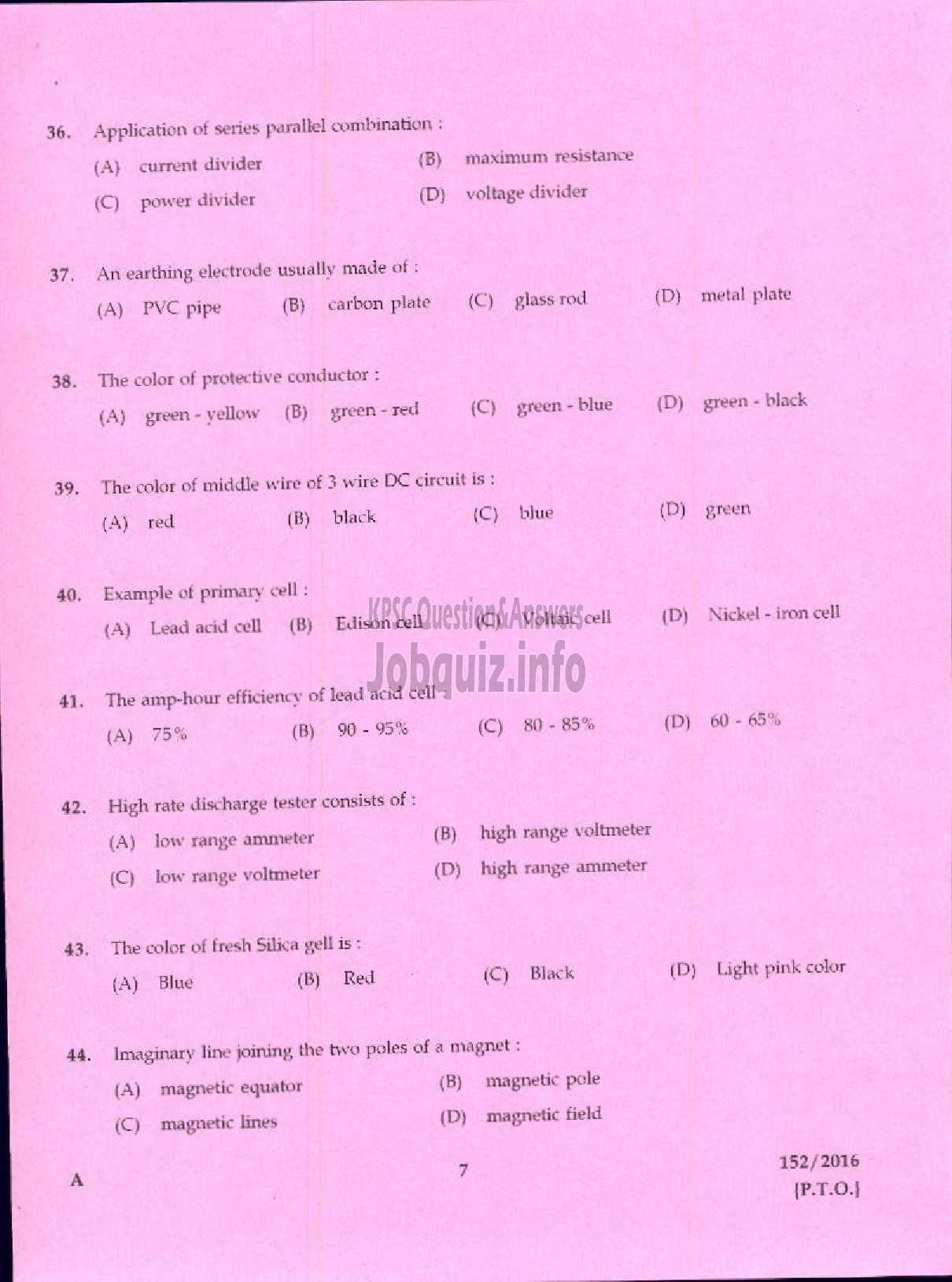 Kerala PSC Question Paper - ELECTRICIAN AGRICULTURE-5