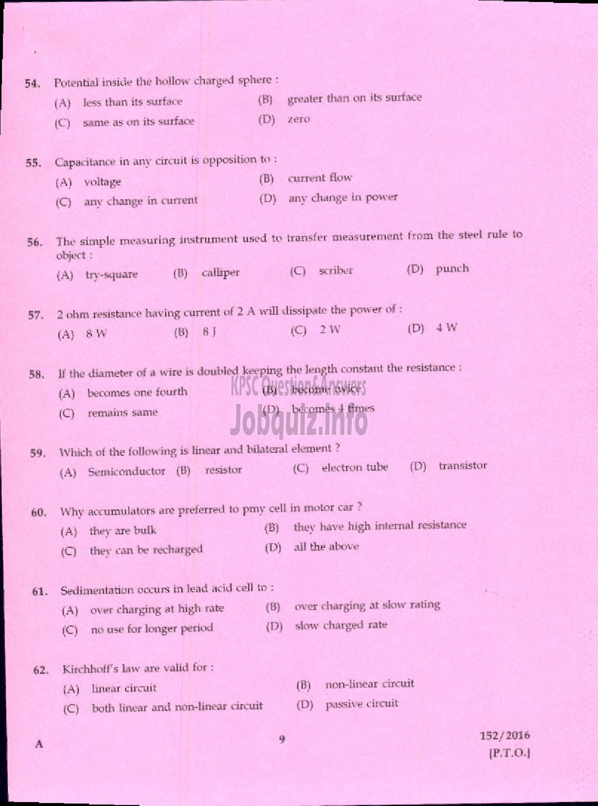 Kerala PSC Question Paper - ELECTRICIAN AGRICULTURE-7