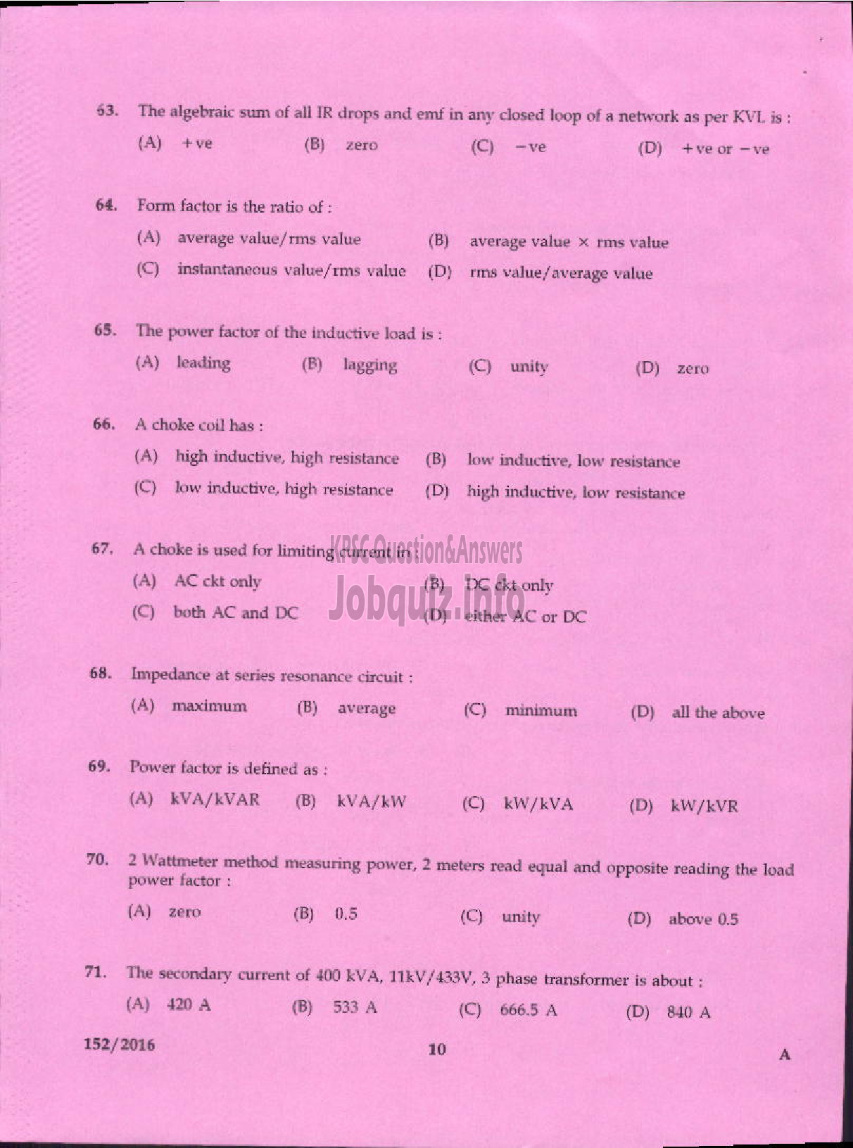 Kerala PSC Question Paper - ELECTRICIAN AGRICULTURE-8