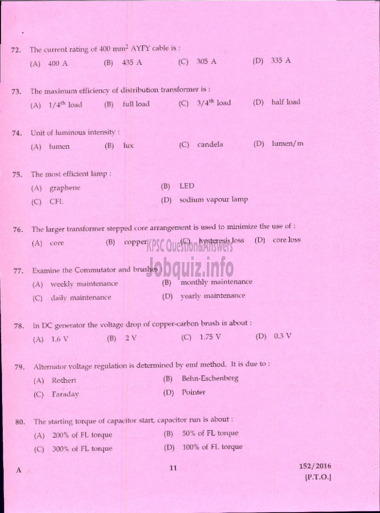 Kerala PSC Question Paper - ELECTRICIAN AGRICULTURE-9