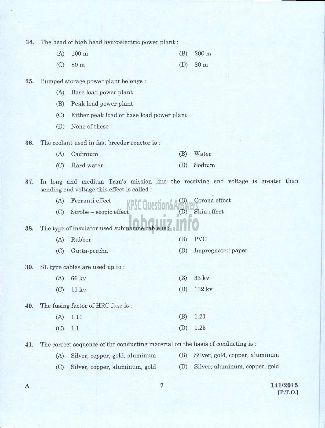 Kerala PSC Question Paper - ELECTRICIAN GR II PRINTING GOVT PRESS-5