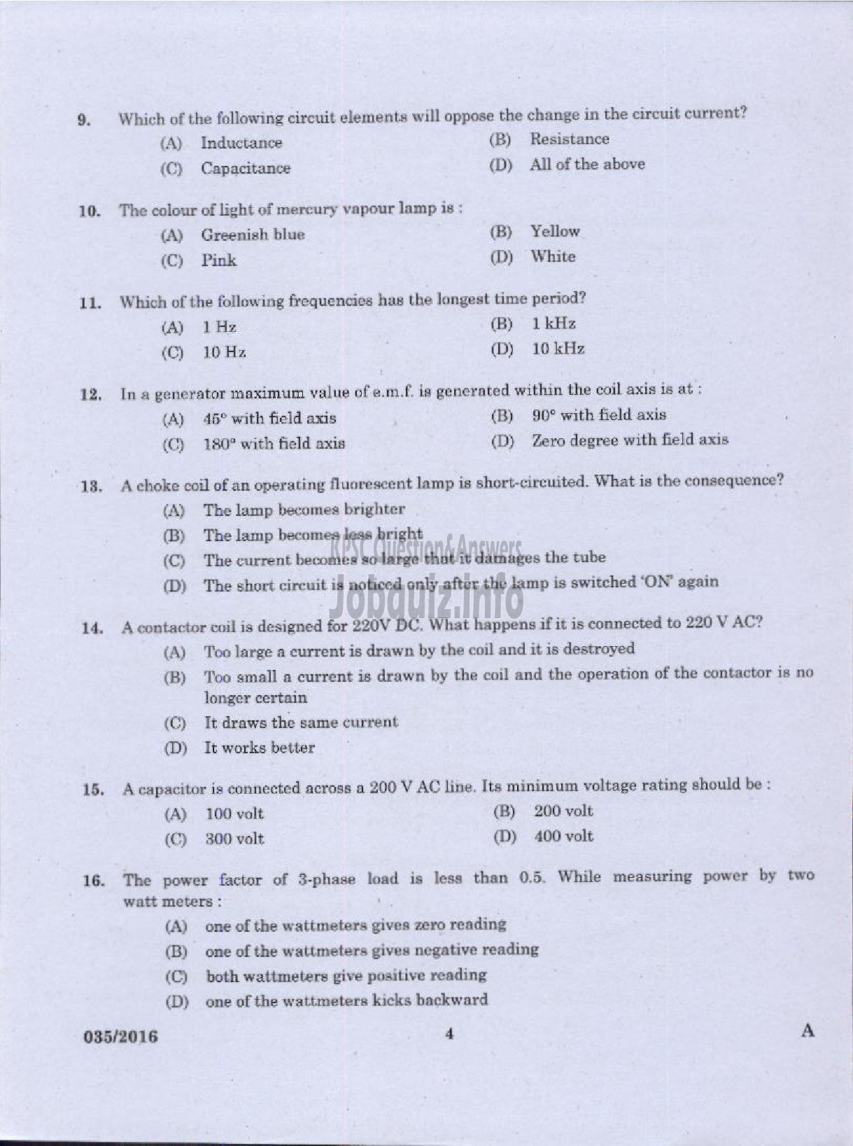 Kerala PSC Question Paper - ELECTRICIAN KERALA STATE WATER TRANSPORT-2