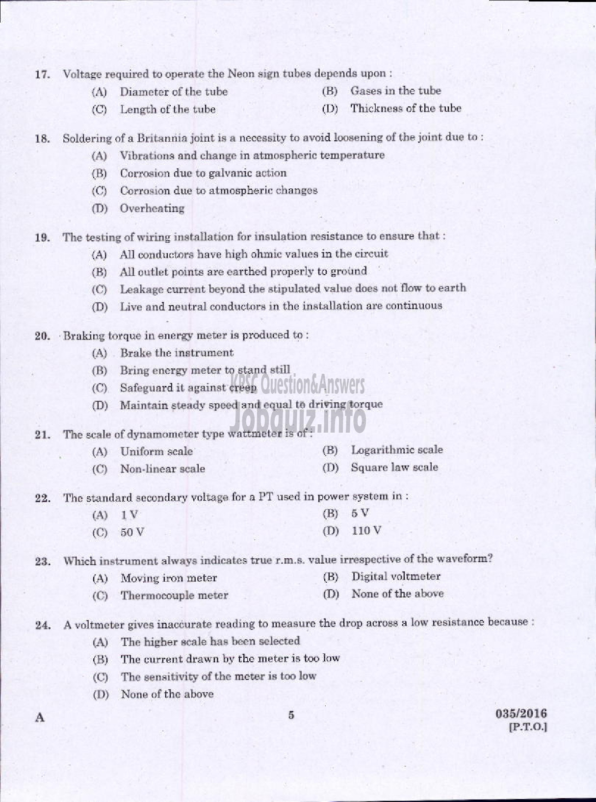 Kerala PSC Question Paper - ELECTRICIAN KERALA STATE WATER TRANSPORT-3