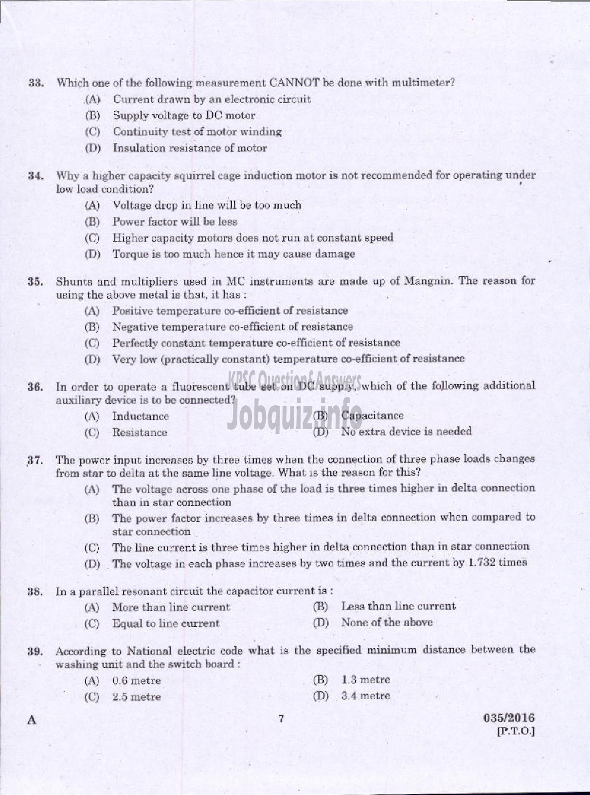 Kerala PSC Question Paper - ELECTRICIAN KERALA STATE WATER TRANSPORT-5