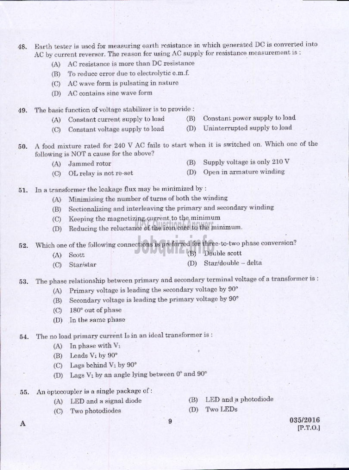 Kerala PSC Question Paper - ELECTRICIAN KERALA STATE WATER TRANSPORT-7