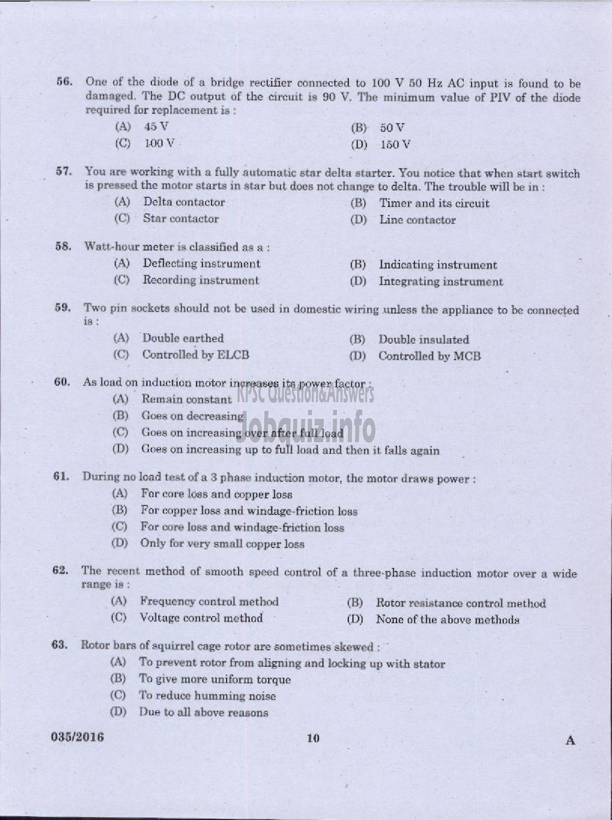 Kerala PSC Question Paper - ELECTRICIAN KERALA STATE WATER TRANSPORT-8