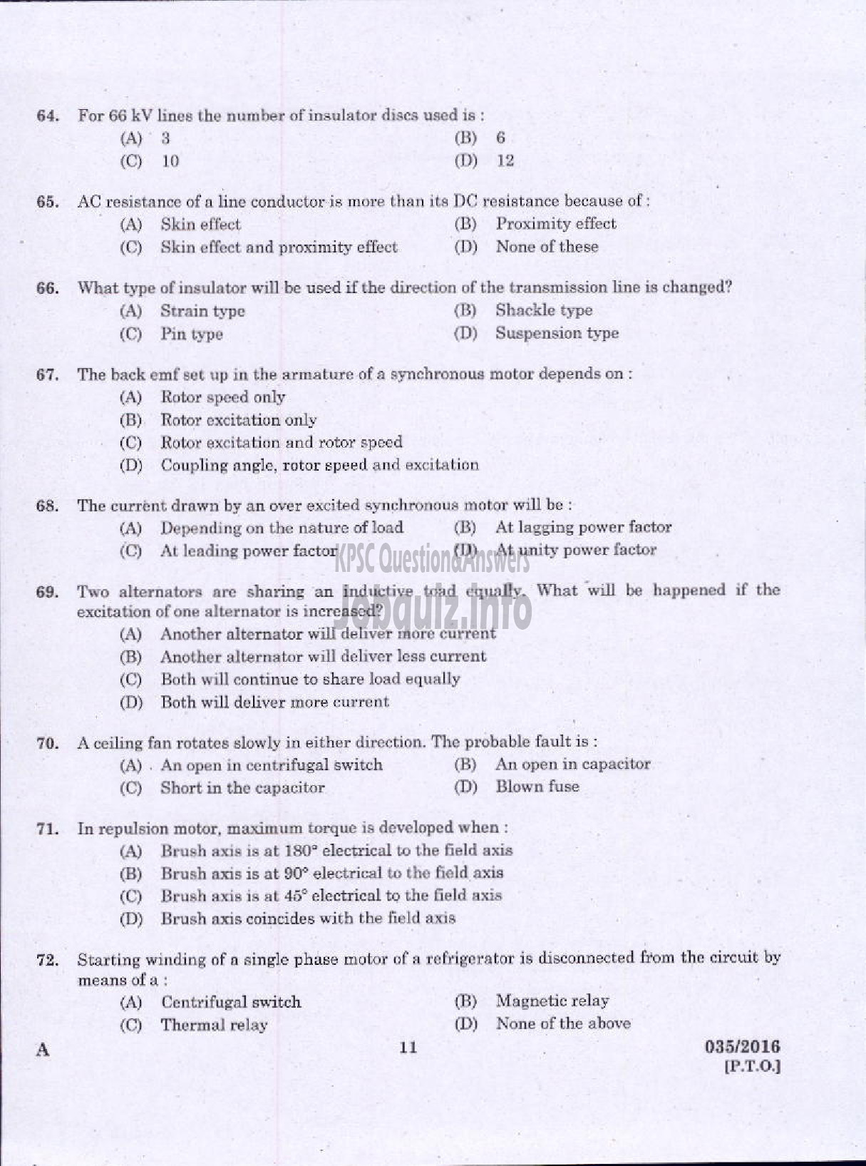 Kerala PSC Question Paper - ELECTRICIAN KERALA STATE WATER TRANSPORT-9