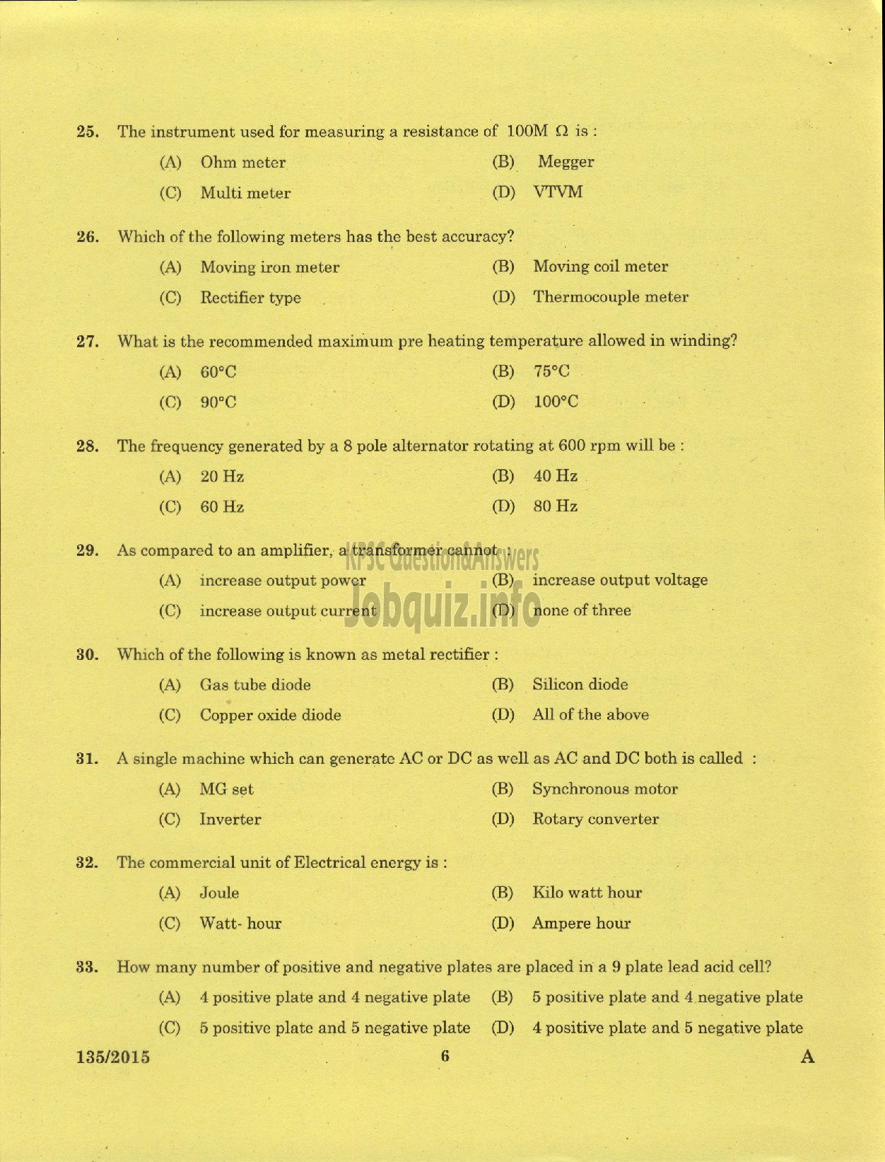 Kerala PSC Question Paper - ELECTRICIAN KSFDC LTD-4
