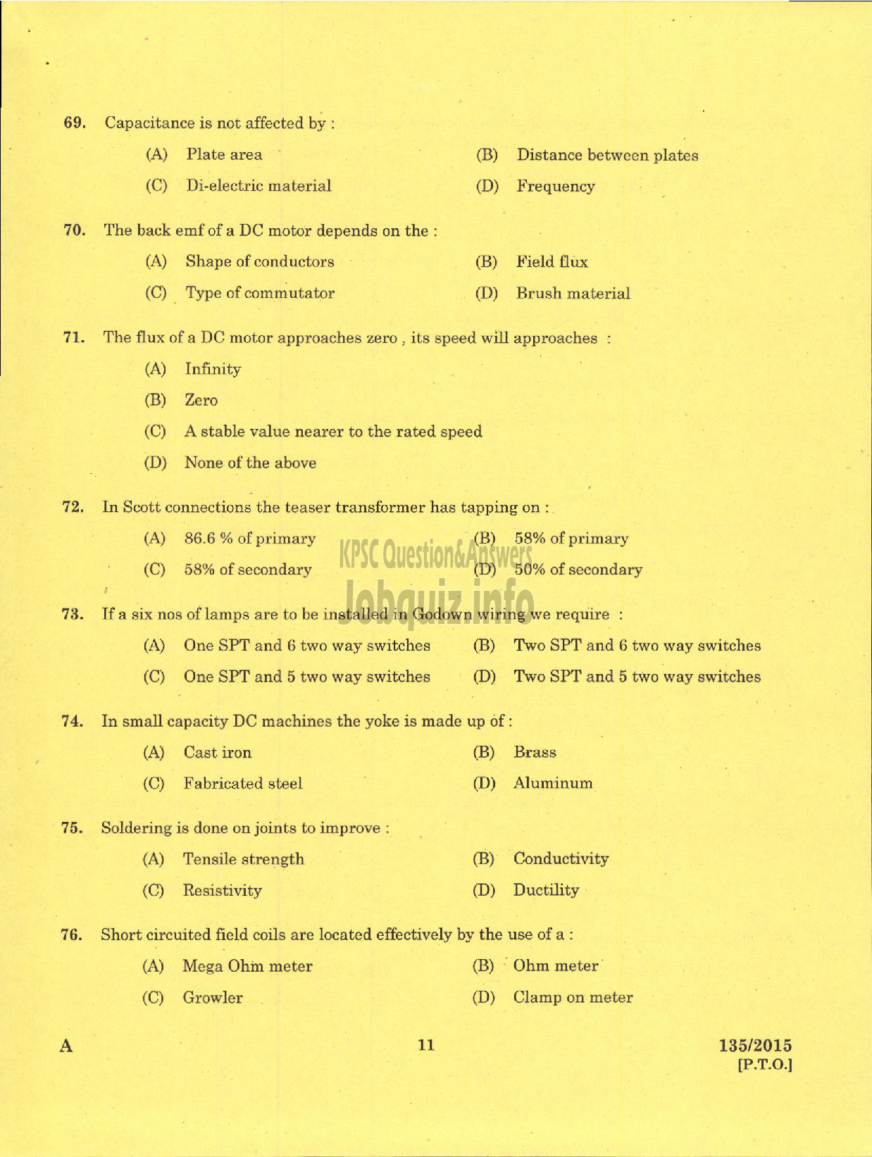 Kerala PSC Question Paper - ELECTRICIAN KSFDC LTD-9