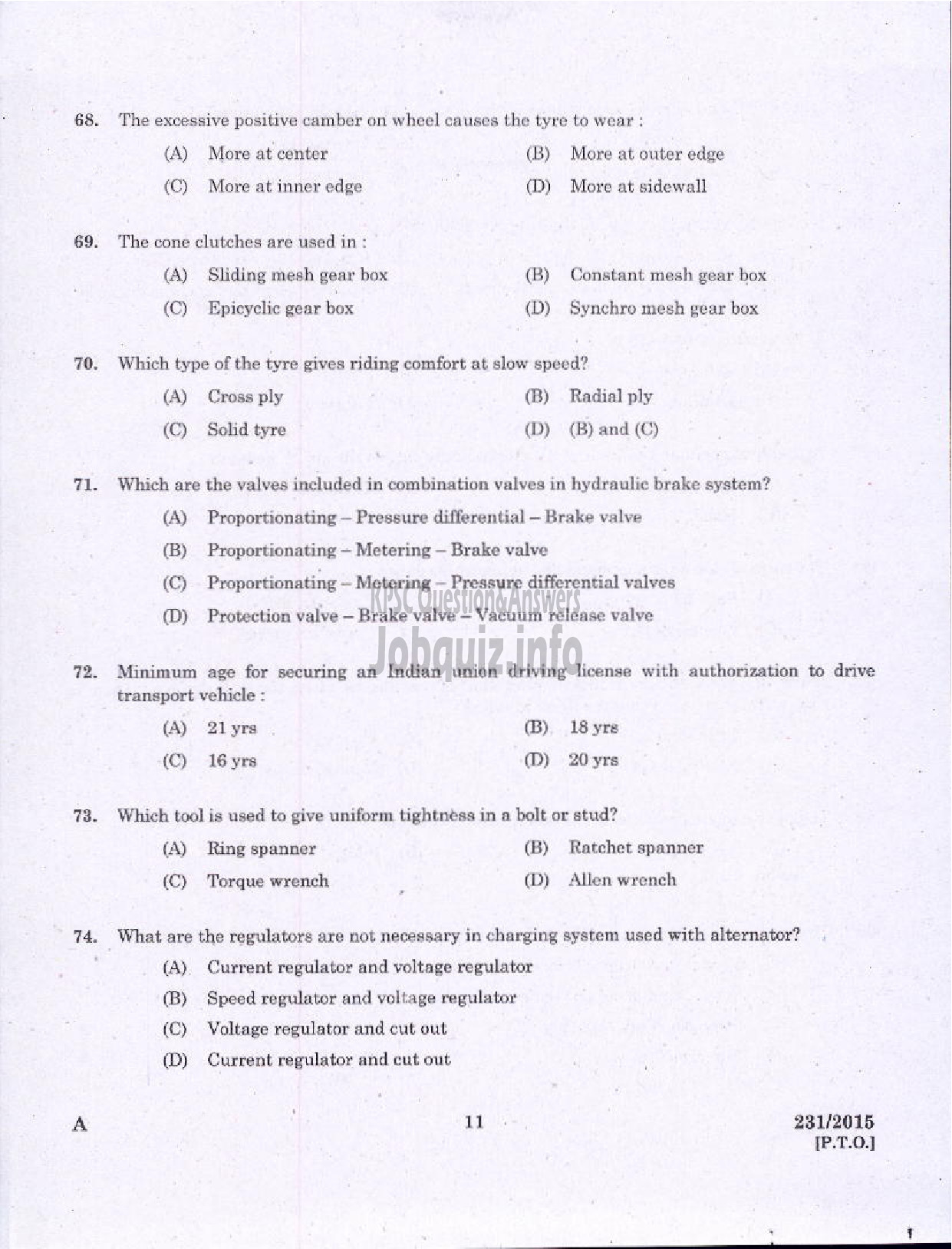 Kerala PSC Question Paper - ELECTRICIAN /PUMP OPERATOR REVENUE-9