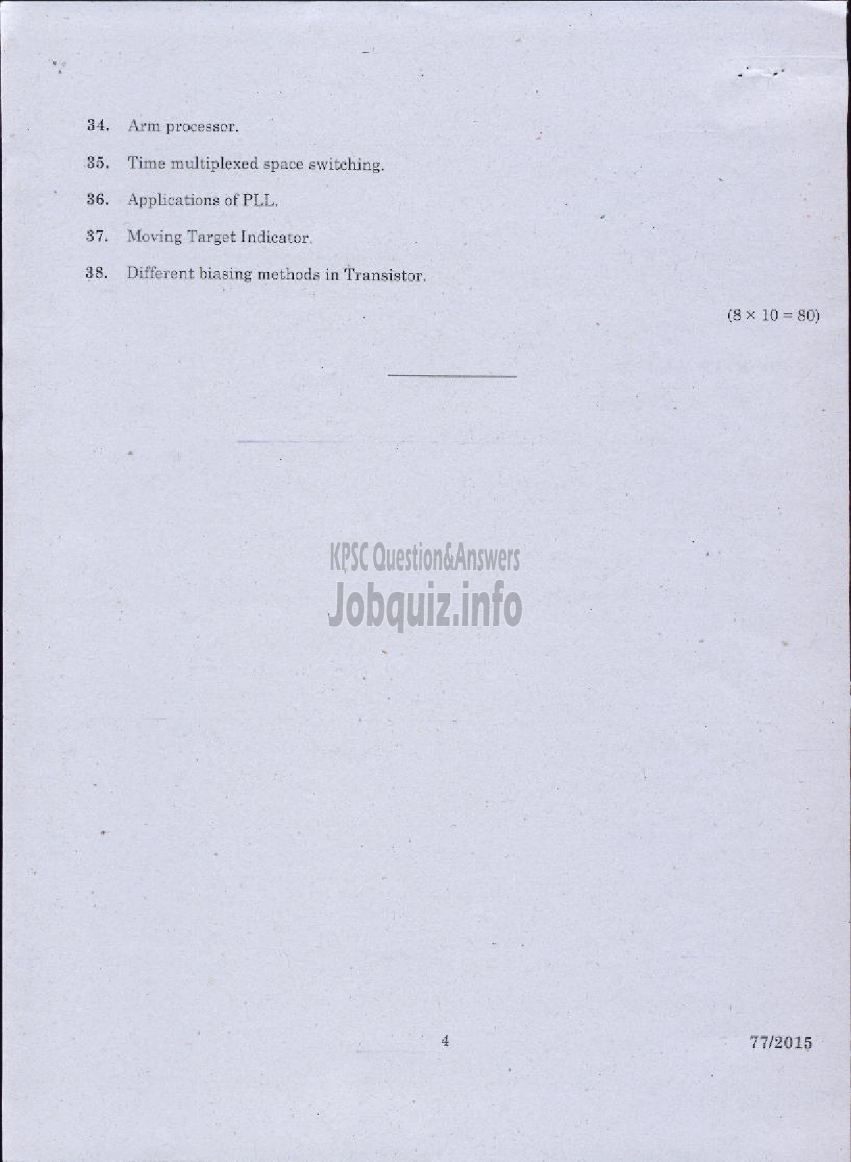Kerala PSC Question Paper - ELECTRONICS-4
