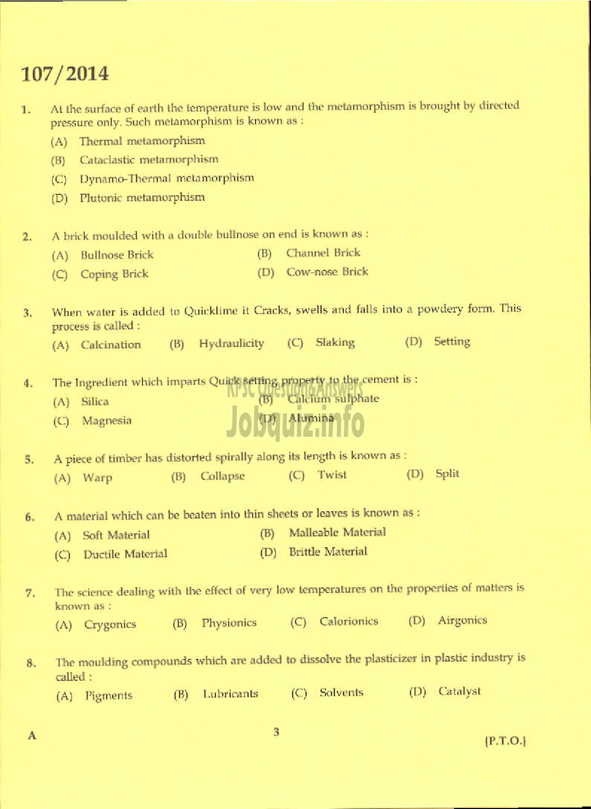 Kerala PSC Question Paper - ENGINEERING ASSISTANT GR II KERALA STATE CONSTRUCTION CORPORATION LIMITED-1