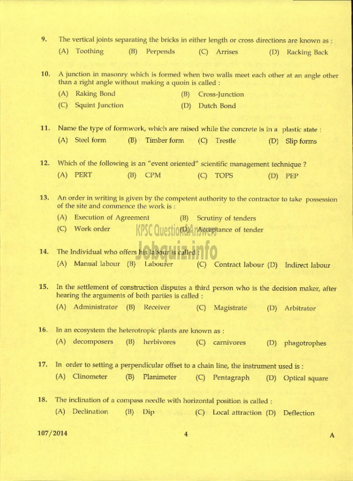 Kerala PSC Question Paper - ENGINEERING ASSISTANT GR II KERALA STATE CONSTRUCTION CORPORATION LIMITED-2