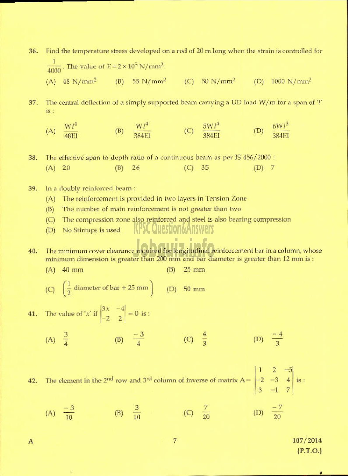 Kerala PSC Question Paper - ENGINEERING ASSISTANT GR II KERALA STATE CONSTRUCTION CORPORATION LIMITED-5