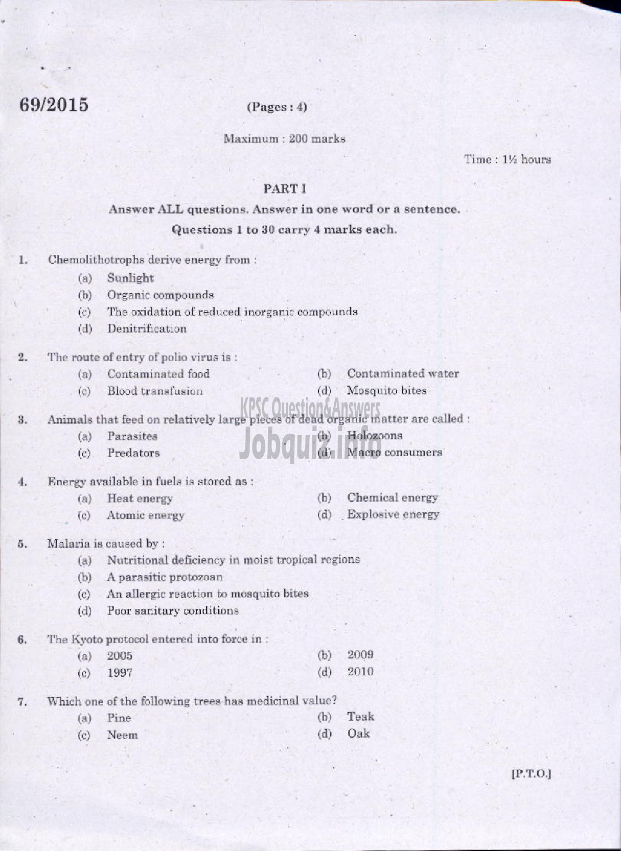 Kerala PSC Question Paper - ENVIRONMENTAL SCIENCE-1