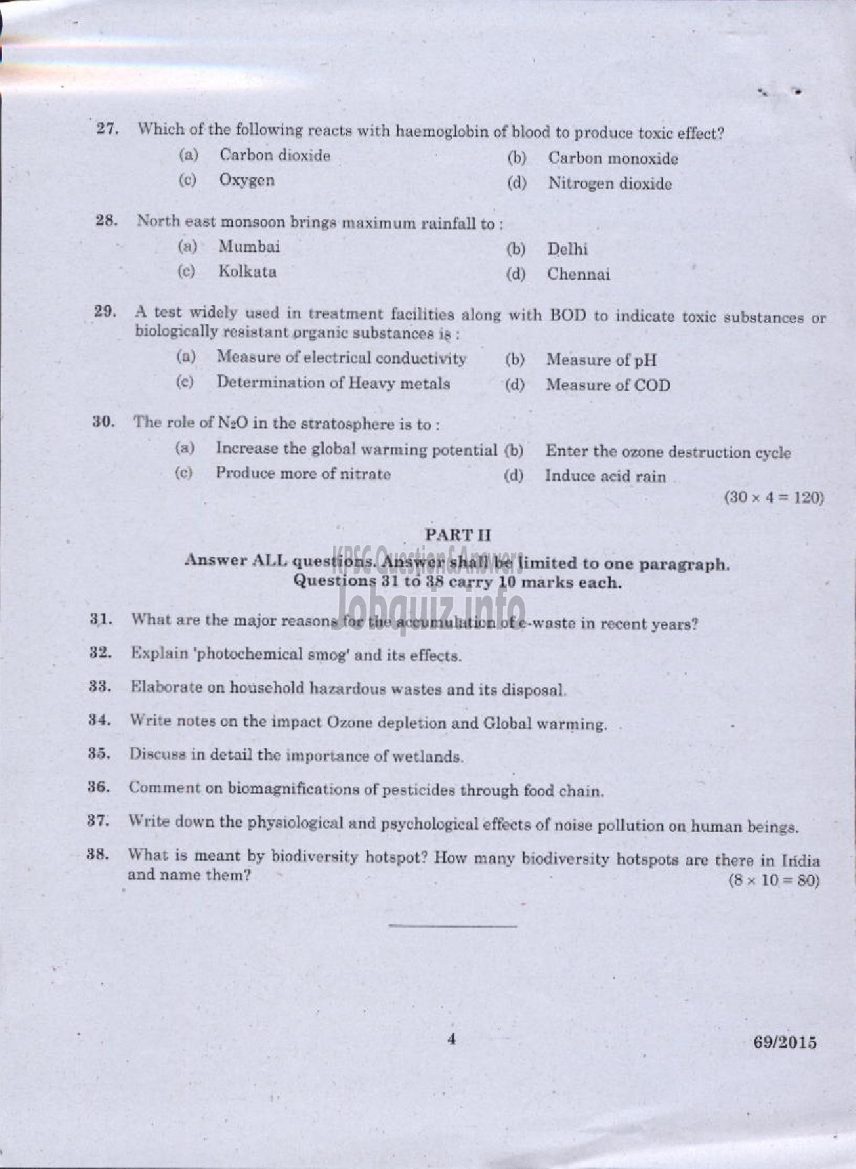 Kerala PSC Question Paper - ENVIRONMENTAL SCIENCE-4