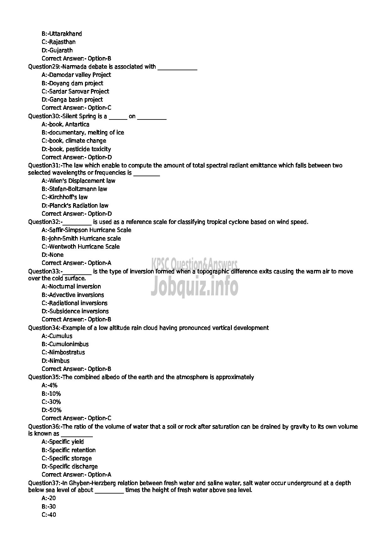 Kerala PSC Question Paper - ENVIRONMENTAL SCIENTIST ENVIRONMENT AND CLIMATE CHNAGE DEPARTMENT-4