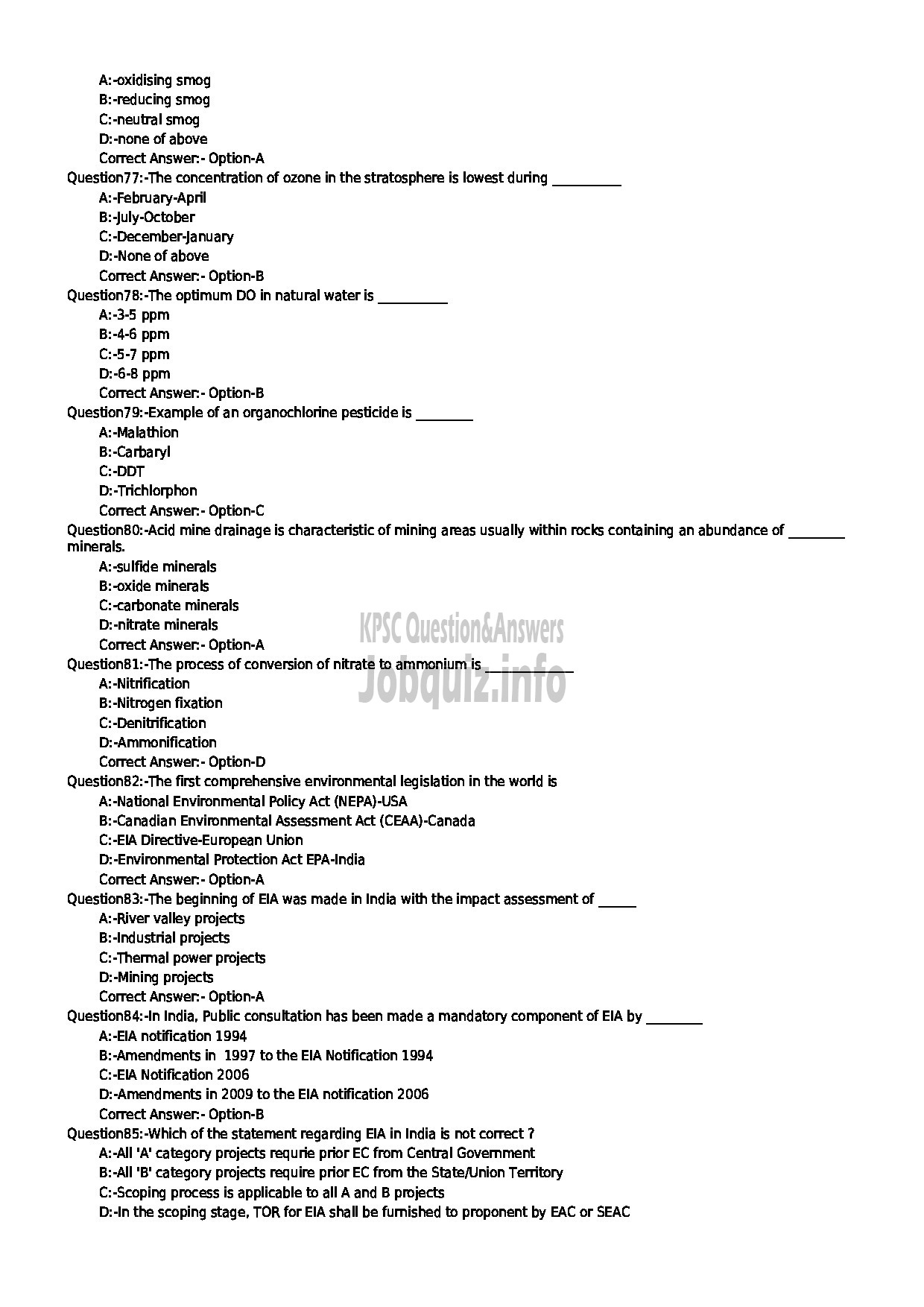 Kerala PSC Question Paper - ENVIRONMENTAL SCIENTIST ENVIRONMENT AND CLIMATE CHNAGE DEPARTMENT-9