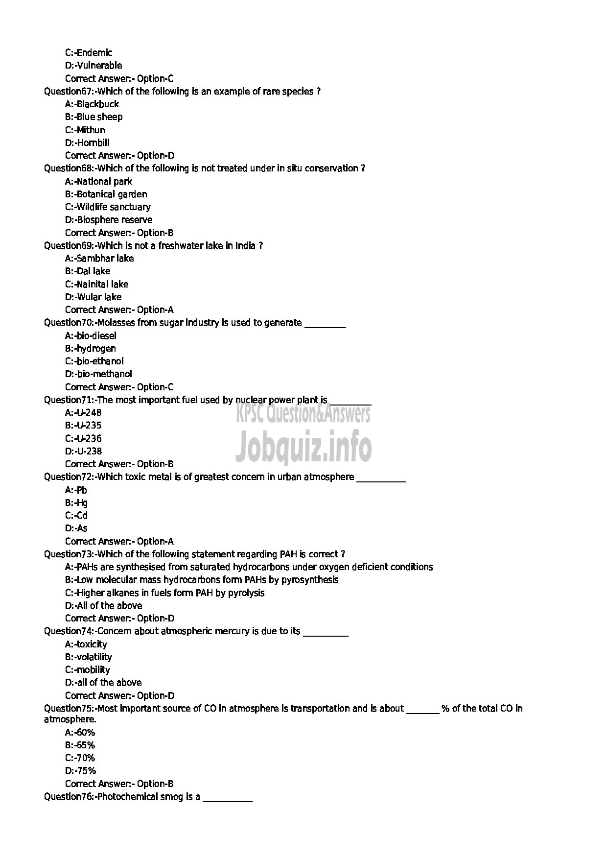 Kerala PSC Question Paper - ENVIRONMENTAL SCIENTIST ENVIRONMENT AND CLIMATE CHNAGE DEPARTMENT-8