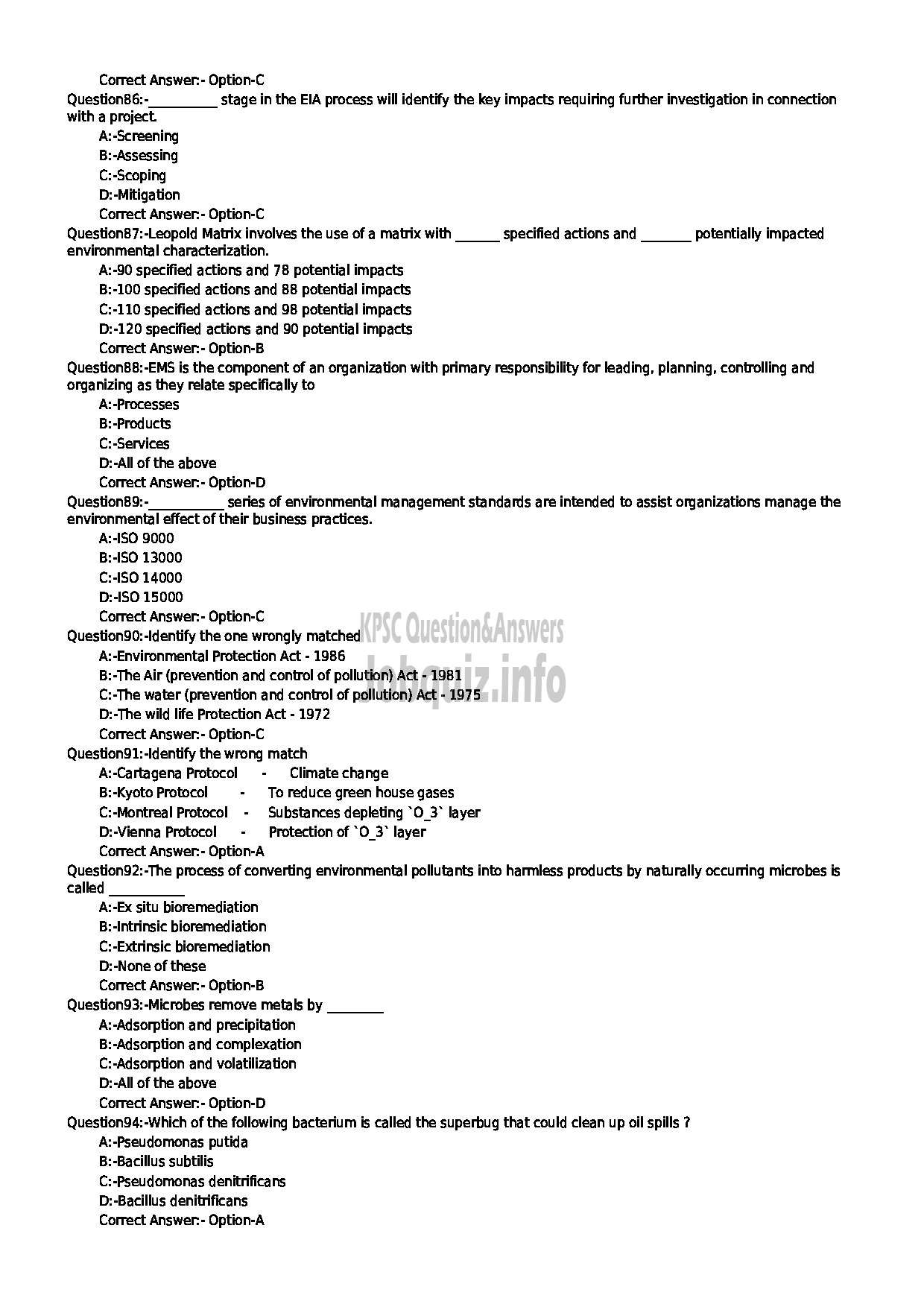 Kerala PSC Question Paper - ENVIRONMENTAL SCIENTIST ENVIRONMENT AND CLIMATE CHNAGE DEPARTMENT-10