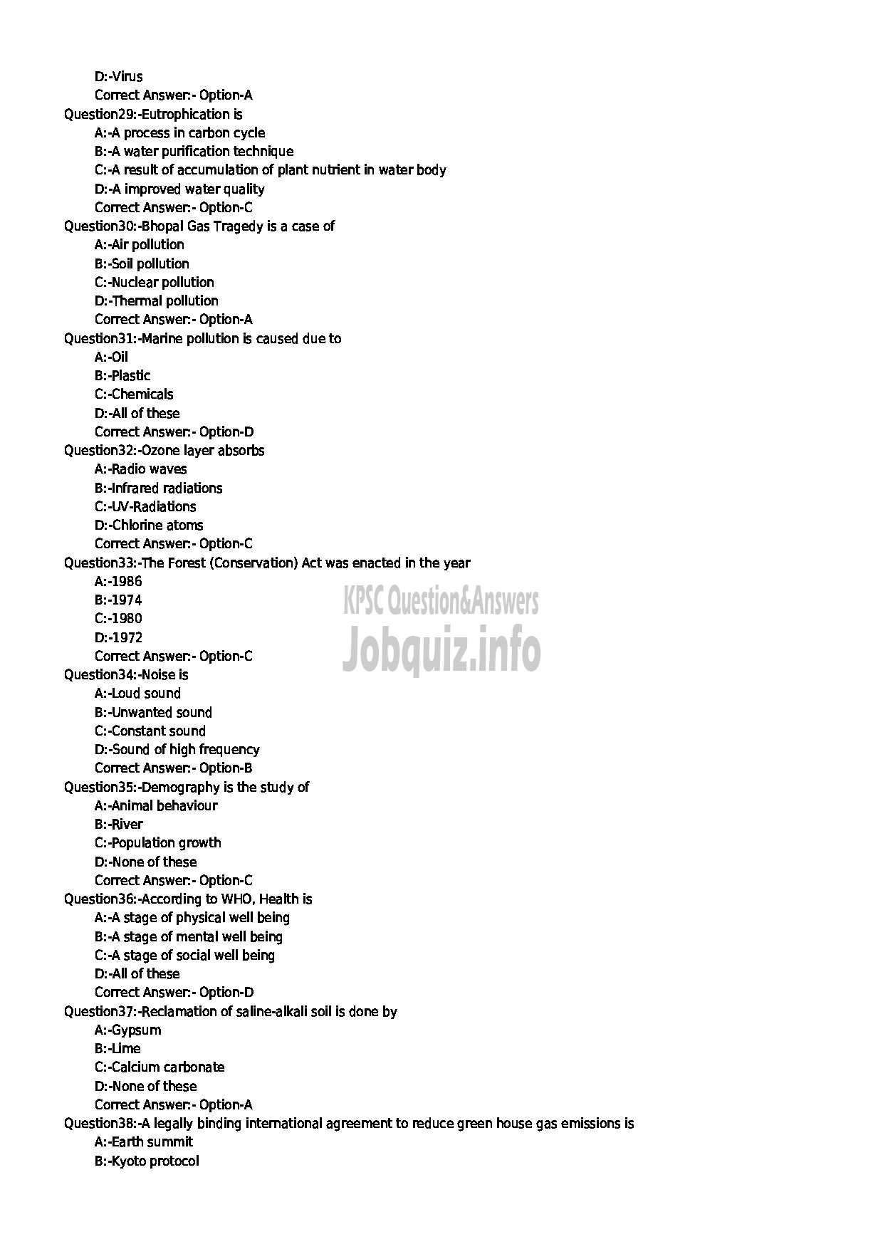 Kerala PSC Question Paper - ENVIRONMENT PROGRAMME MANAGER ENVIRONMENT AND CLIMATE CHANGE-4