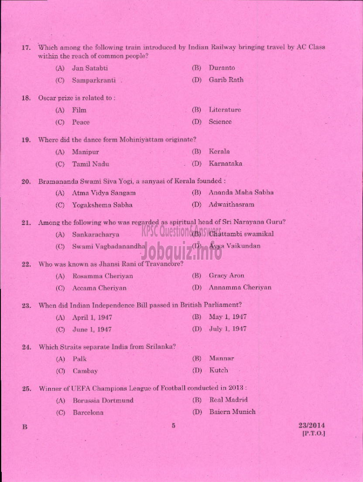 Kerala PSC Question Paper - EXCISE GUARD/WOMAN GUARD SR FOR SC/ST ONLY EXCISE PLKD TSR-3