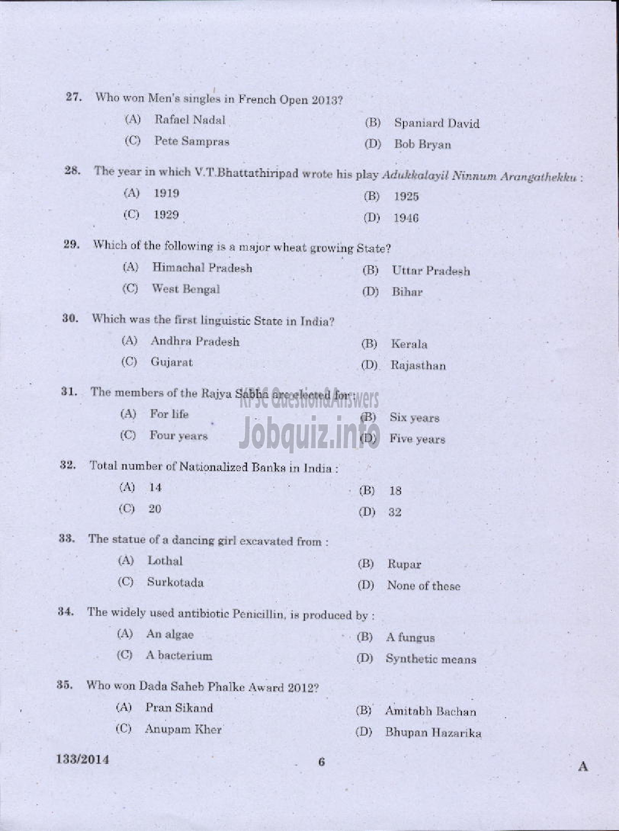 Kerala PSC Question Paper - EXCISE GUARD/WOMEN EXCISE GUARDS SR FROM ST EXCISE WYND/WOMEN CIVIL EXCISE OFFICER/CIVIL EXCISE OFFICER EXCISE-4
