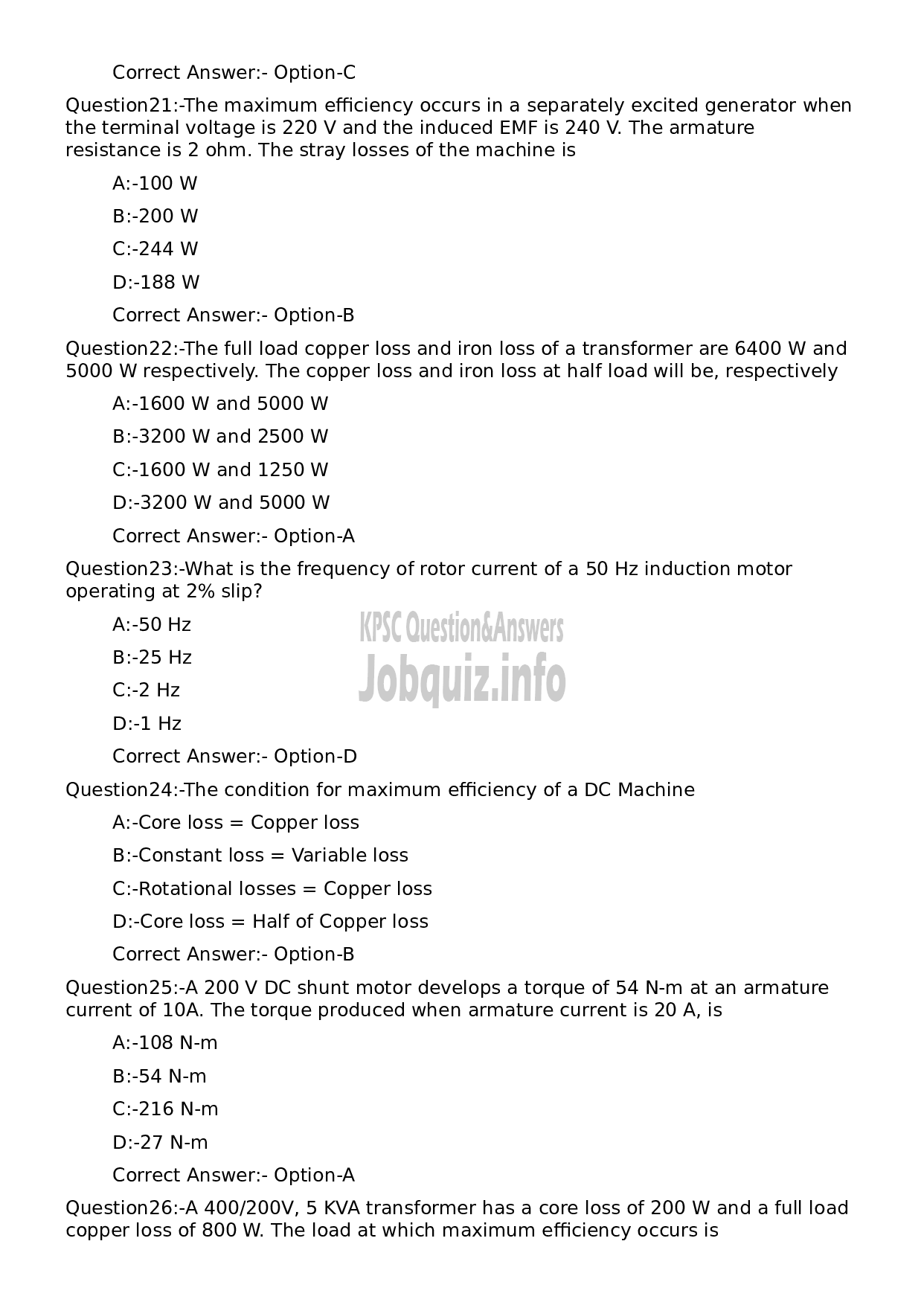 Kerala PSC Question Paper - Electrical Engineer-5