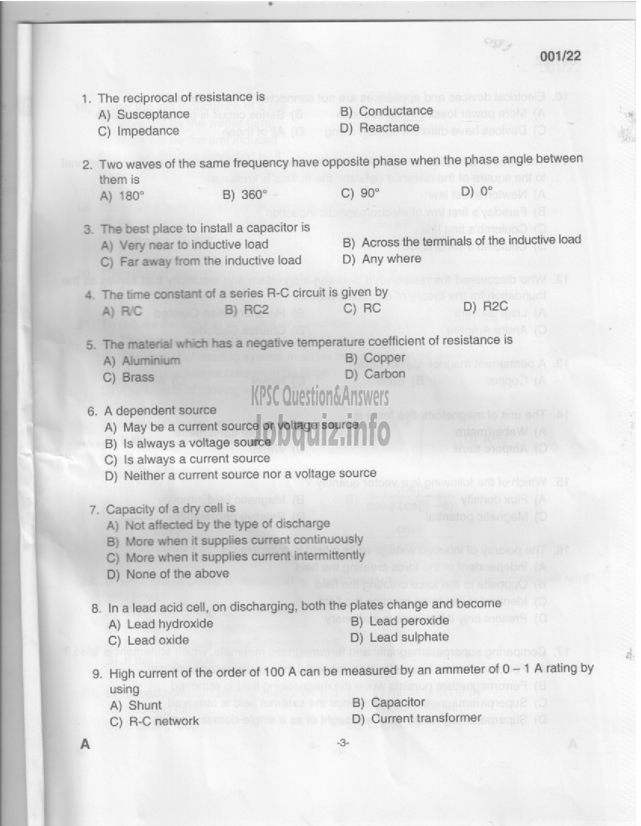 Kerala PSC Question Paper - Electrical Supervisor - Apex Societies & MATSYAFED-1