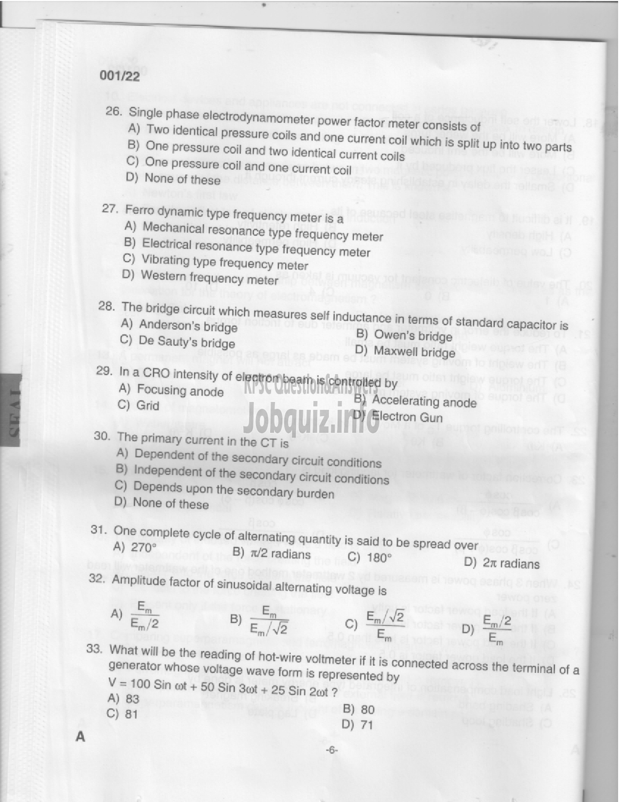 Kerala PSC Question Paper - Electrical Supervisor - Apex Societies & MATSYAFED-4