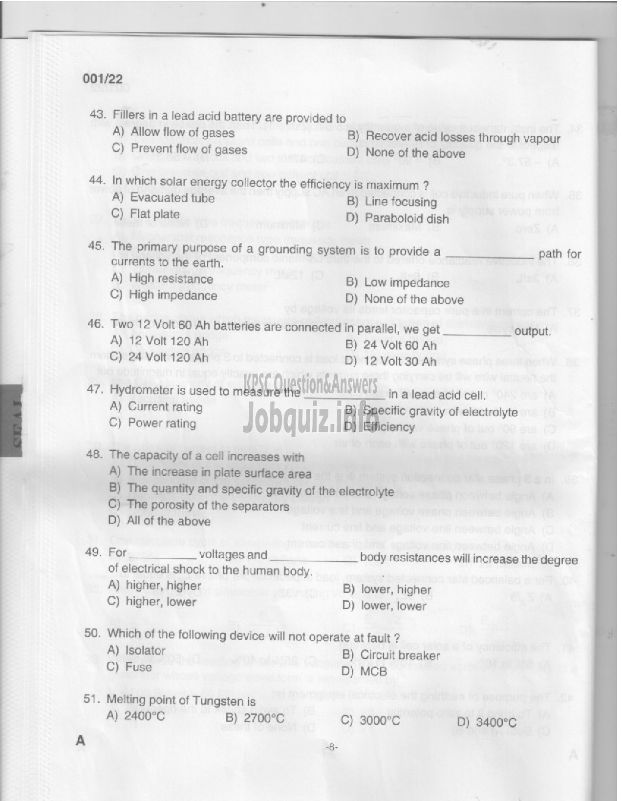 Kerala PSC Question Paper - Electrical Supervisor - Apex Societies & MATSYAFED-6