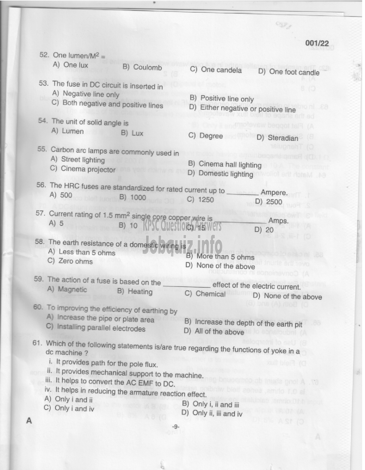 Kerala PSC Question Paper - Electrical Supervisor - Apex Societies & MATSYAFED-7