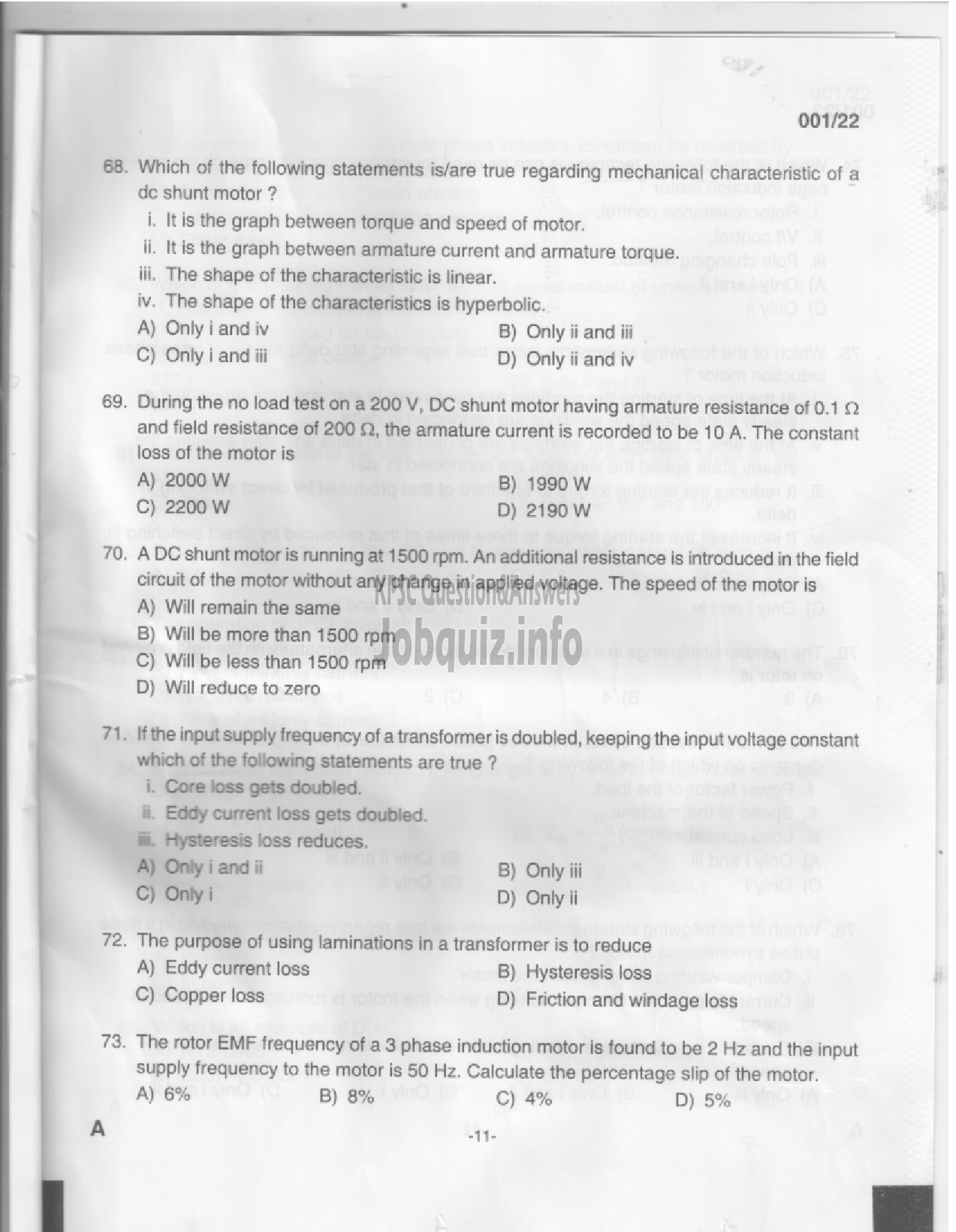 Kerala PSC Question Paper - Electrical Supervisor - Apex Societies & MATSYAFED-9
