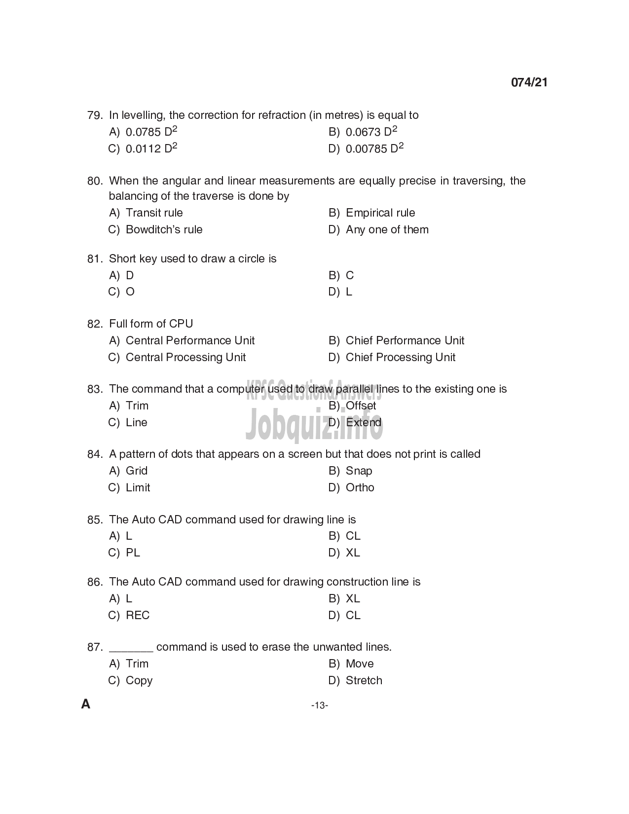 Kerala PSC Question Paper - Engineering Assistant Gr III Department: Kerala State Construction Corporation Ltd  -13