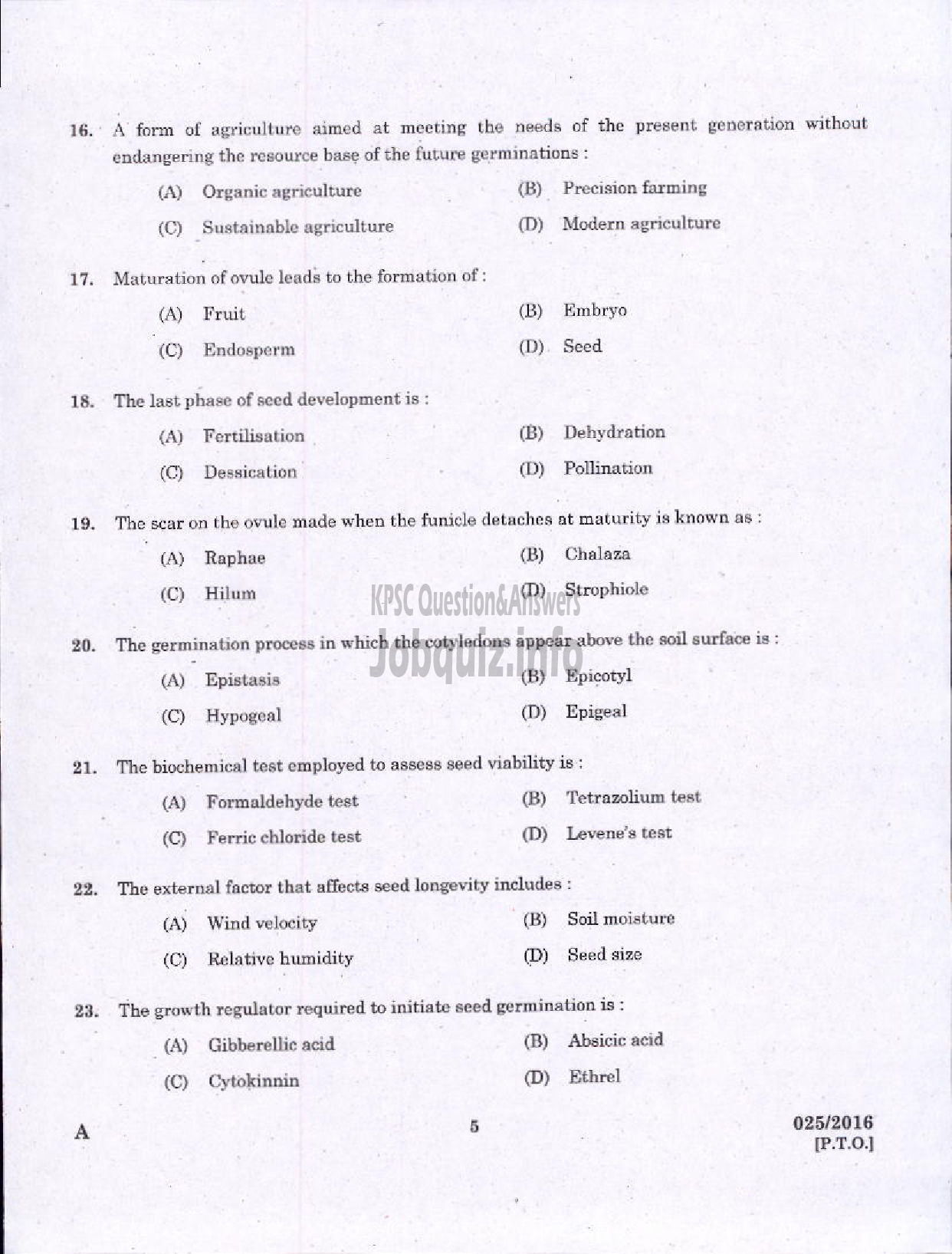 Kerala PSC Question Paper - FIELD ASSISTANT PLANTATION CORPORATION OF KERALA LTD-3