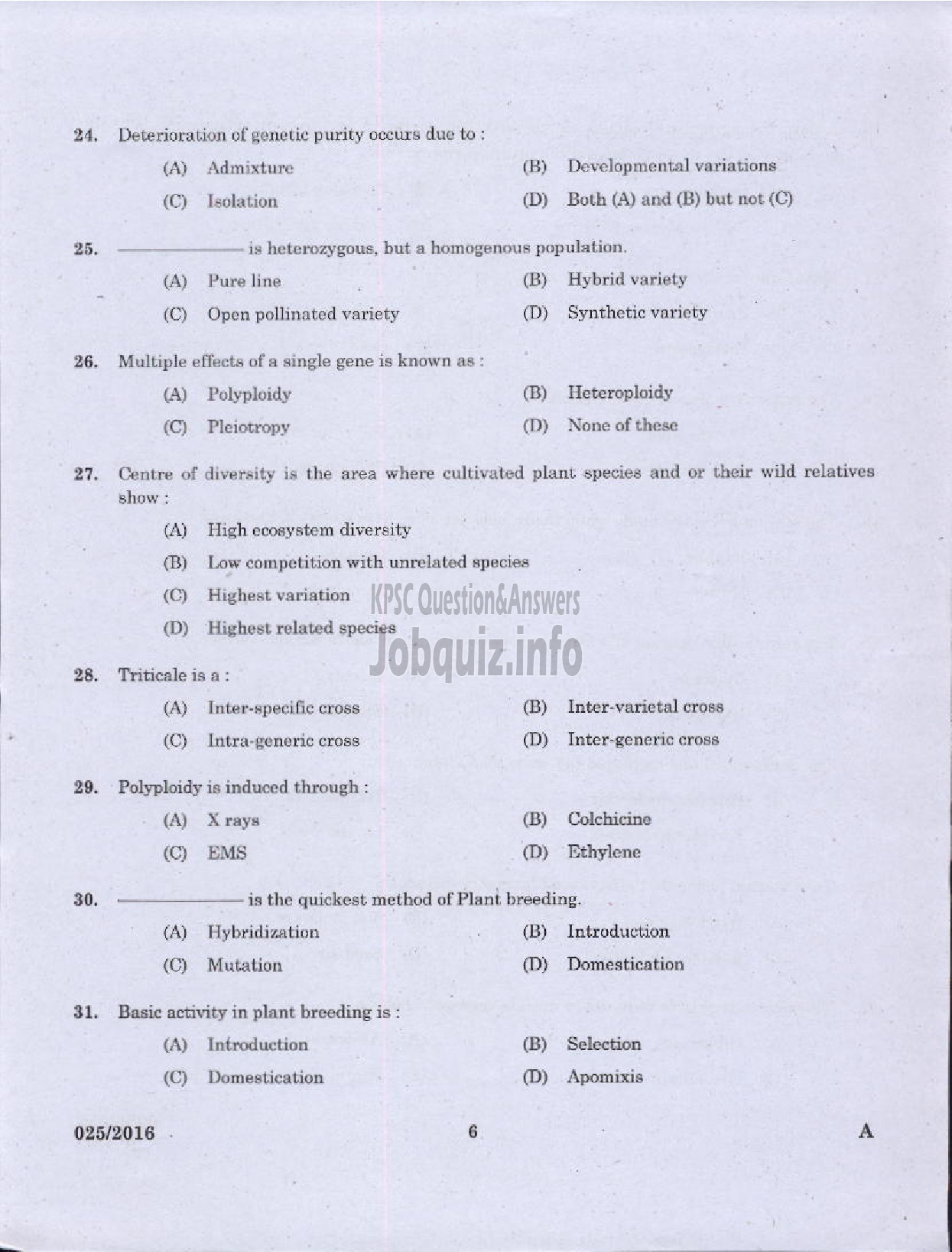 Kerala PSC Question Paper - FIELD ASSISTANT PLANTATION CORPORATION OF KERALA LTD-4