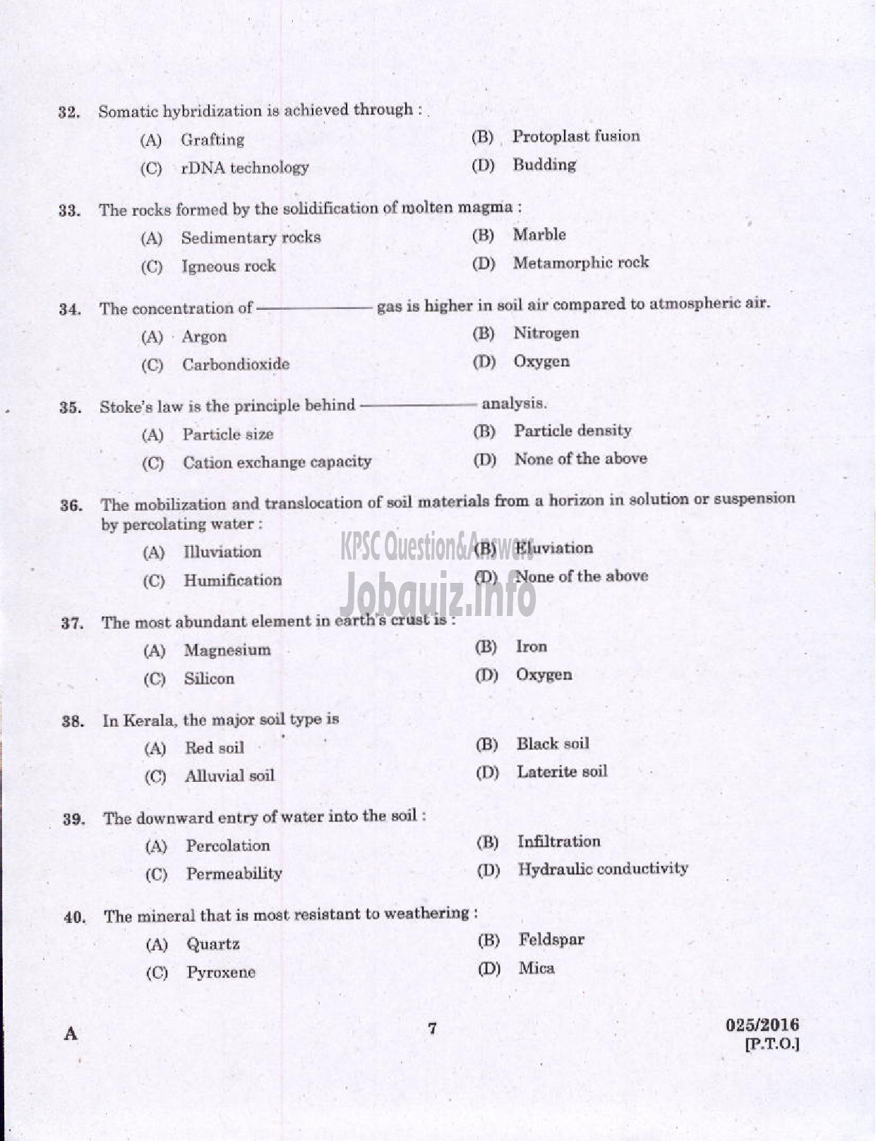 Kerala PSC Question Paper - FIELD ASSISTANT PLANTATION CORPORATION OF KERALA LTD-5