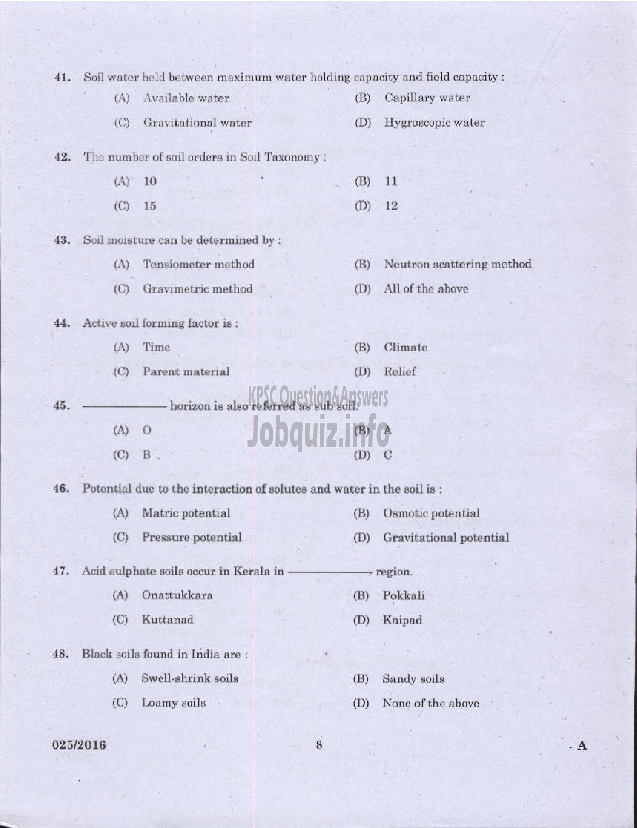 Kerala PSC Question Paper - FIELD ASSISTANT PLANTATION CORPORATION OF KERALA LTD-6