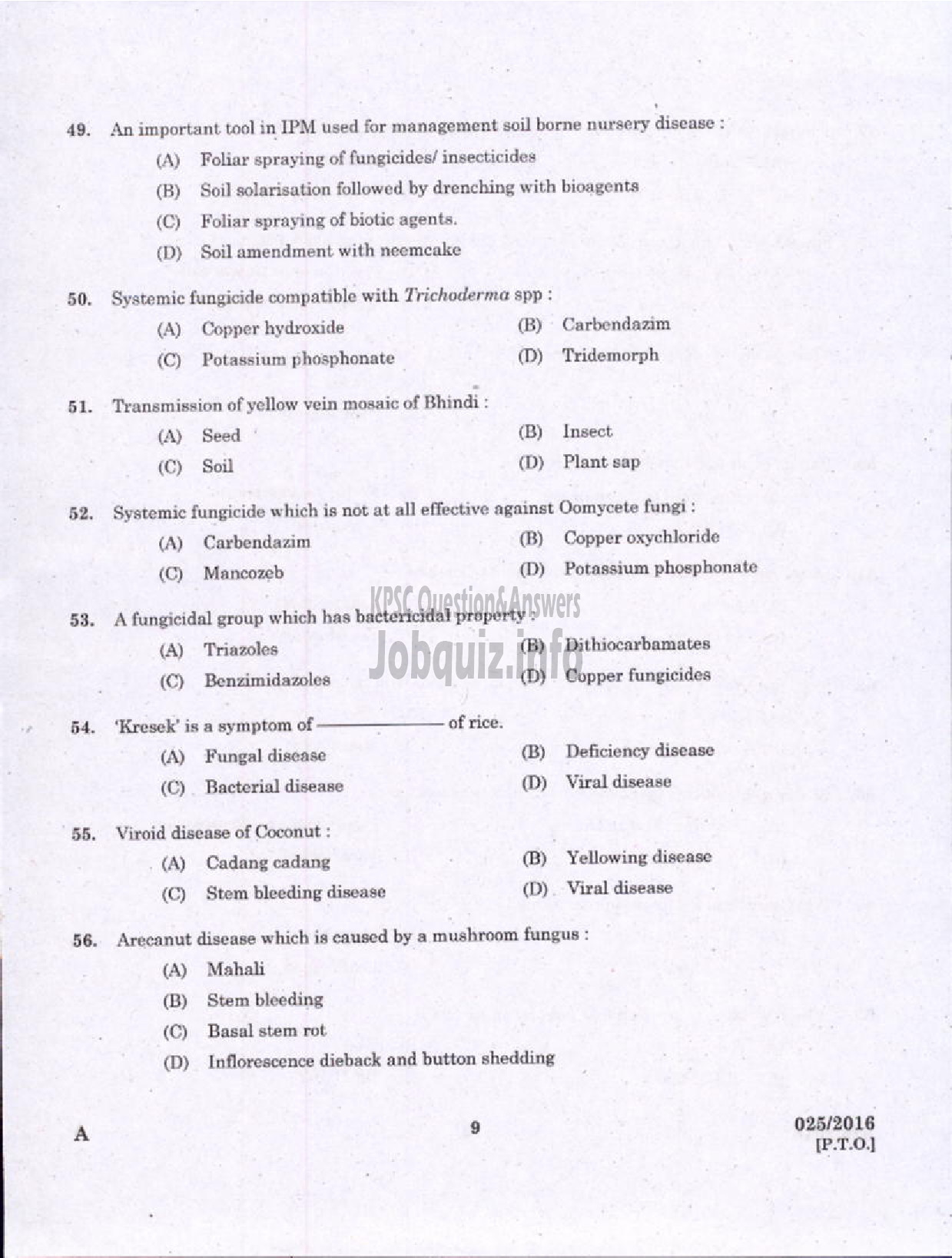 Kerala PSC Question Paper - FIELD ASSISTANT PLANTATION CORPORATION OF KERALA LTD-7