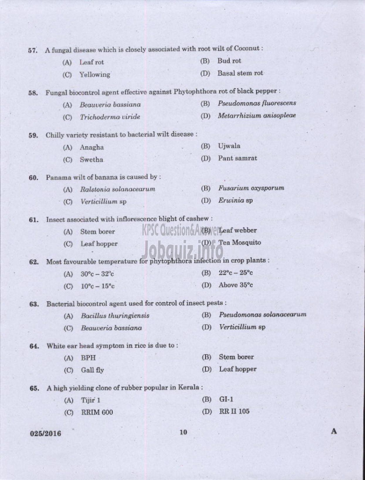 Kerala PSC Question Paper - FIELD ASSISTANT PLANTATION CORPORATION OF KERALA LTD-8