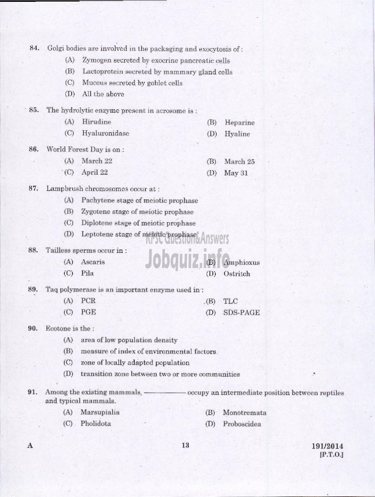 Kerala PSC Question Paper - FIELD OFFICER KERALA FOREST DEVELOPMENT CORPORATION LTD-11