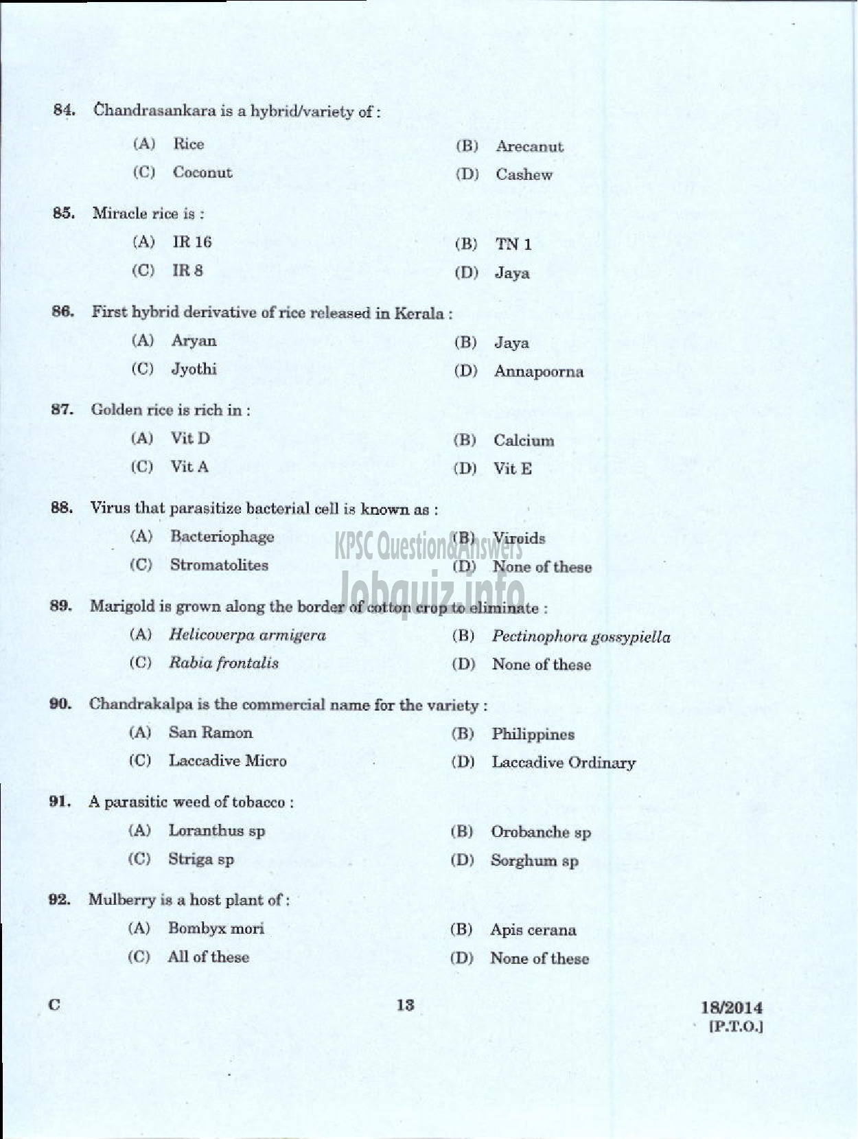 Kerala PSC Question Paper - FIELD OFFICER NCA FOREST DEVELOPMENT CORPORATION-11